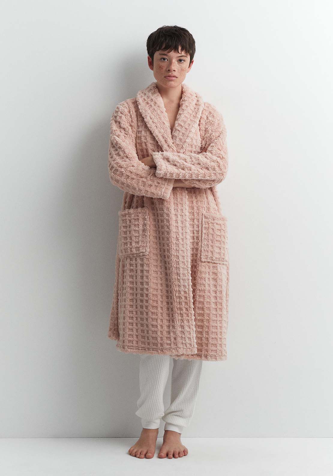 Sfera Textured polar fleece dressing gown - Pink 1 Shaws Department Stores