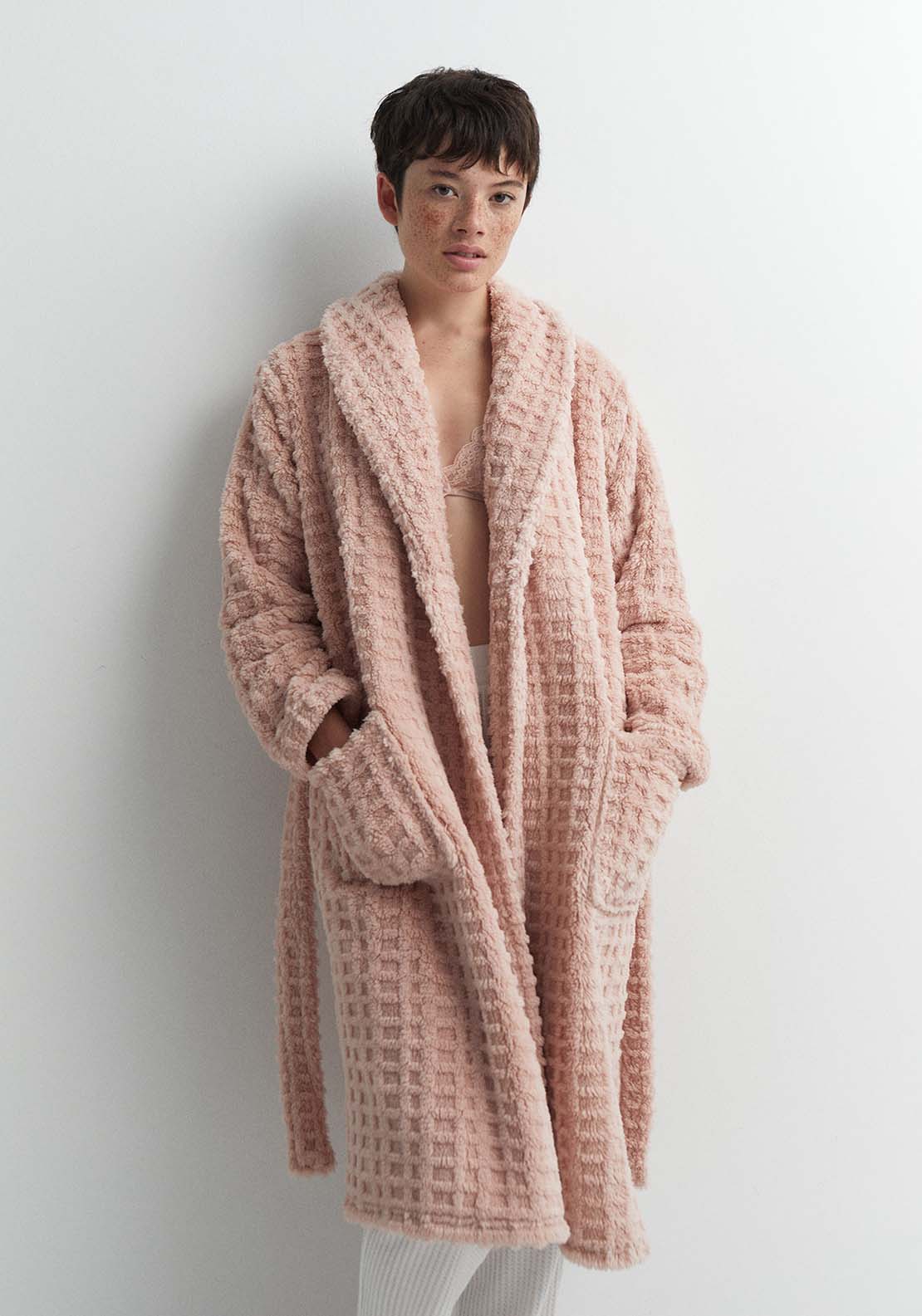 Sfera Textured polar fleece dressing gown - Pink 2 Shaws Department Stores