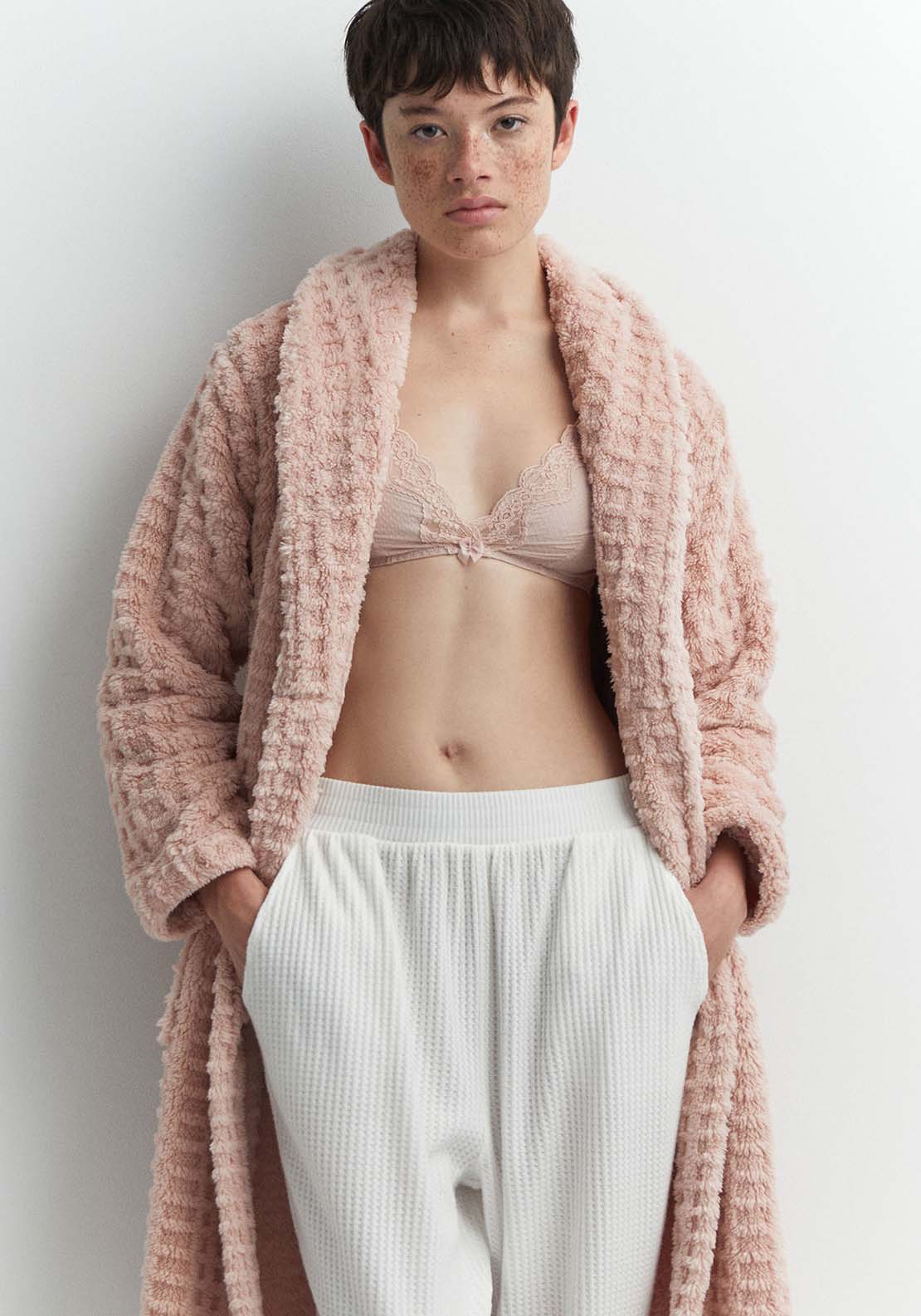 Sfera Textured polar fleece dressing gown - Pink 4 Shaws Department Stores