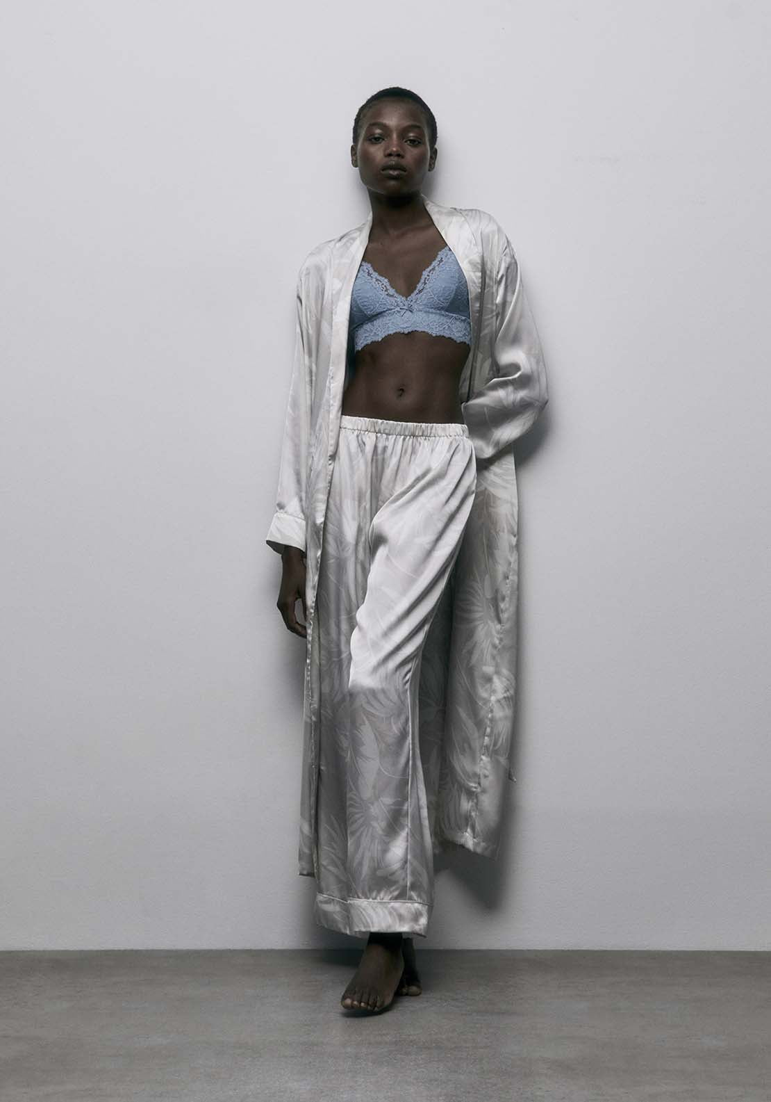 Satin Palm Tree Robe - Stone