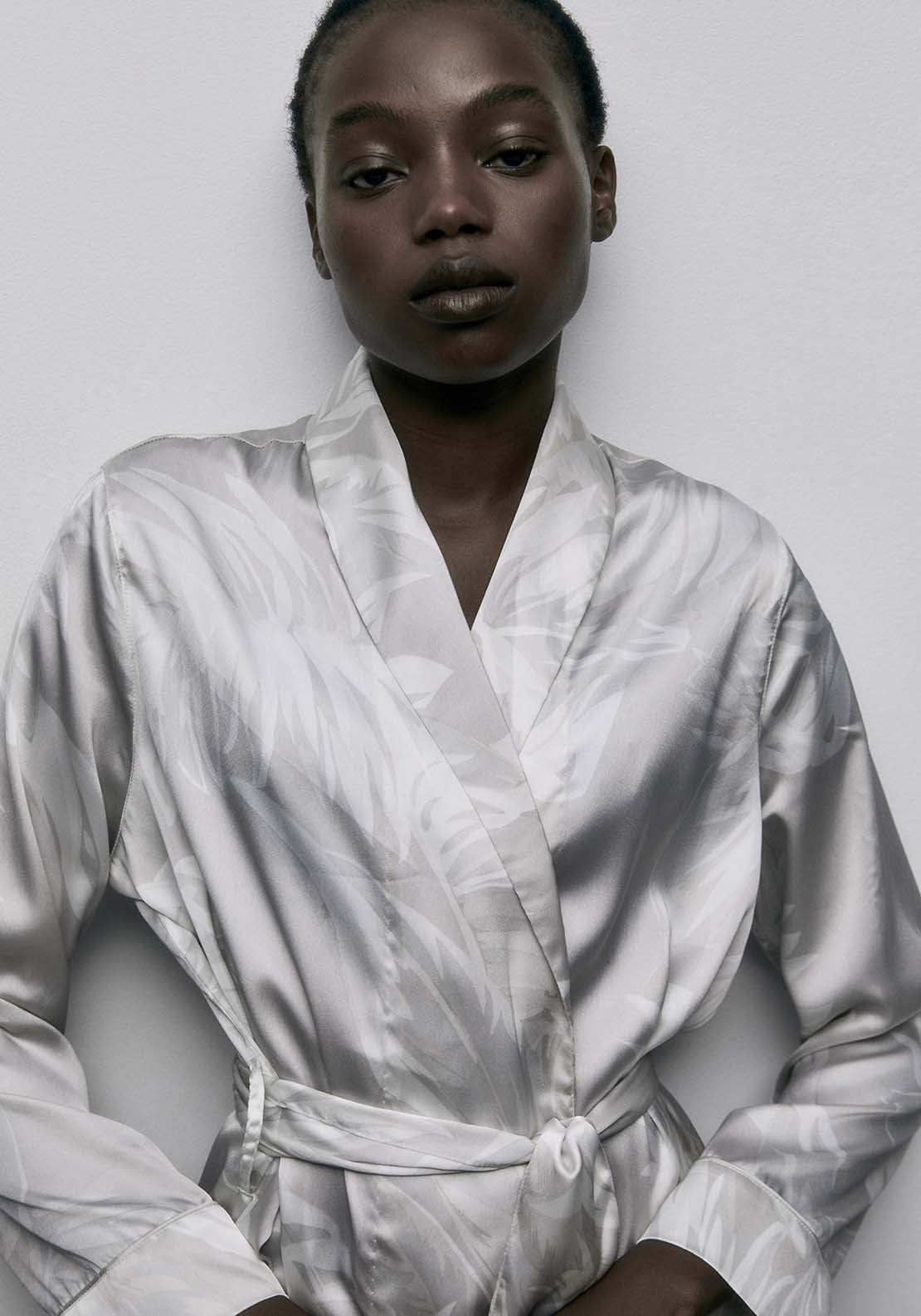 Satin Palm Tree Robe - Stone
