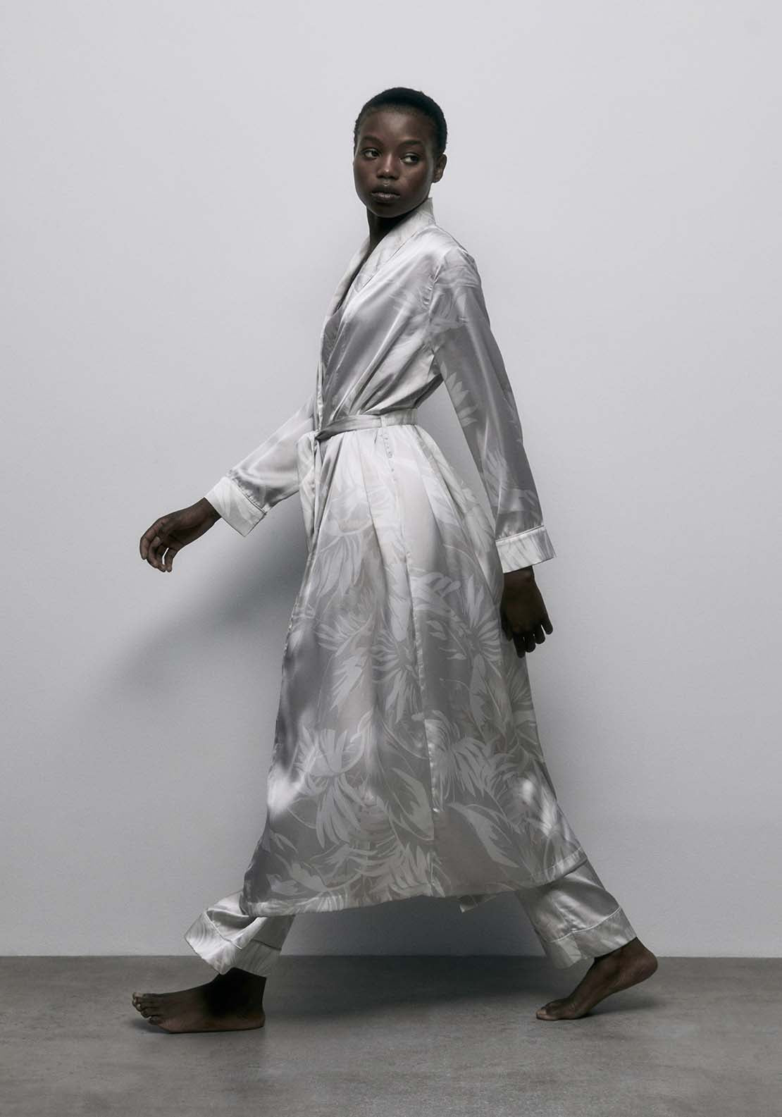 Satin Palm Tree Robe - Stone