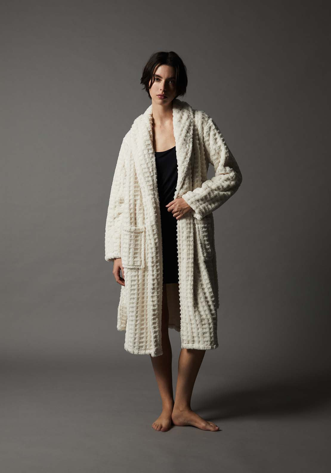Textured Fleece Robe - White