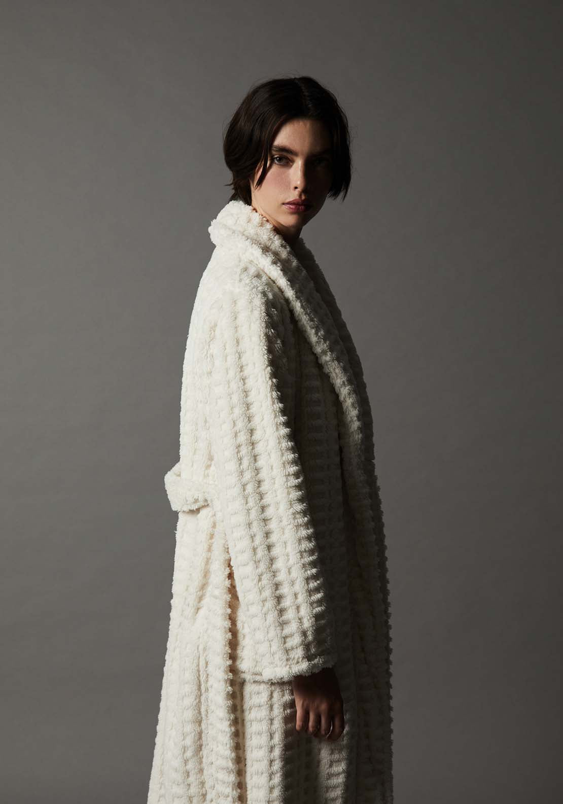 Textured Fleece Robe - White
