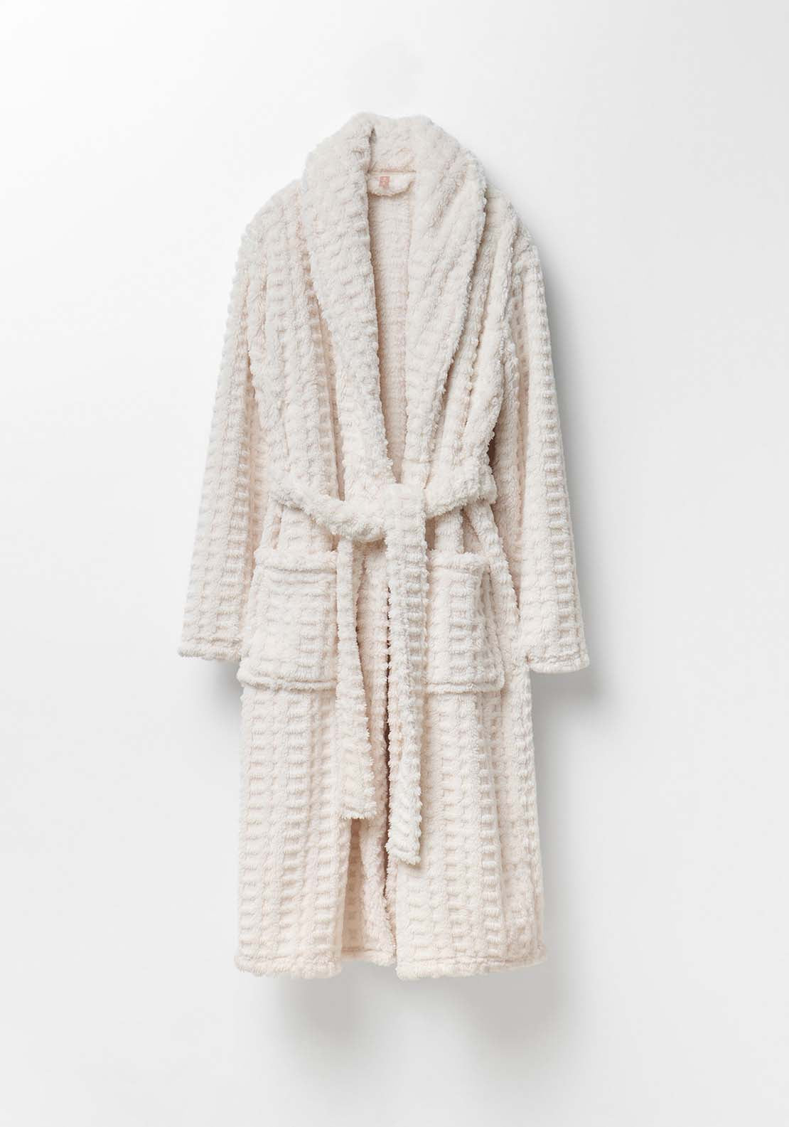 Textured Fleece Robe - White