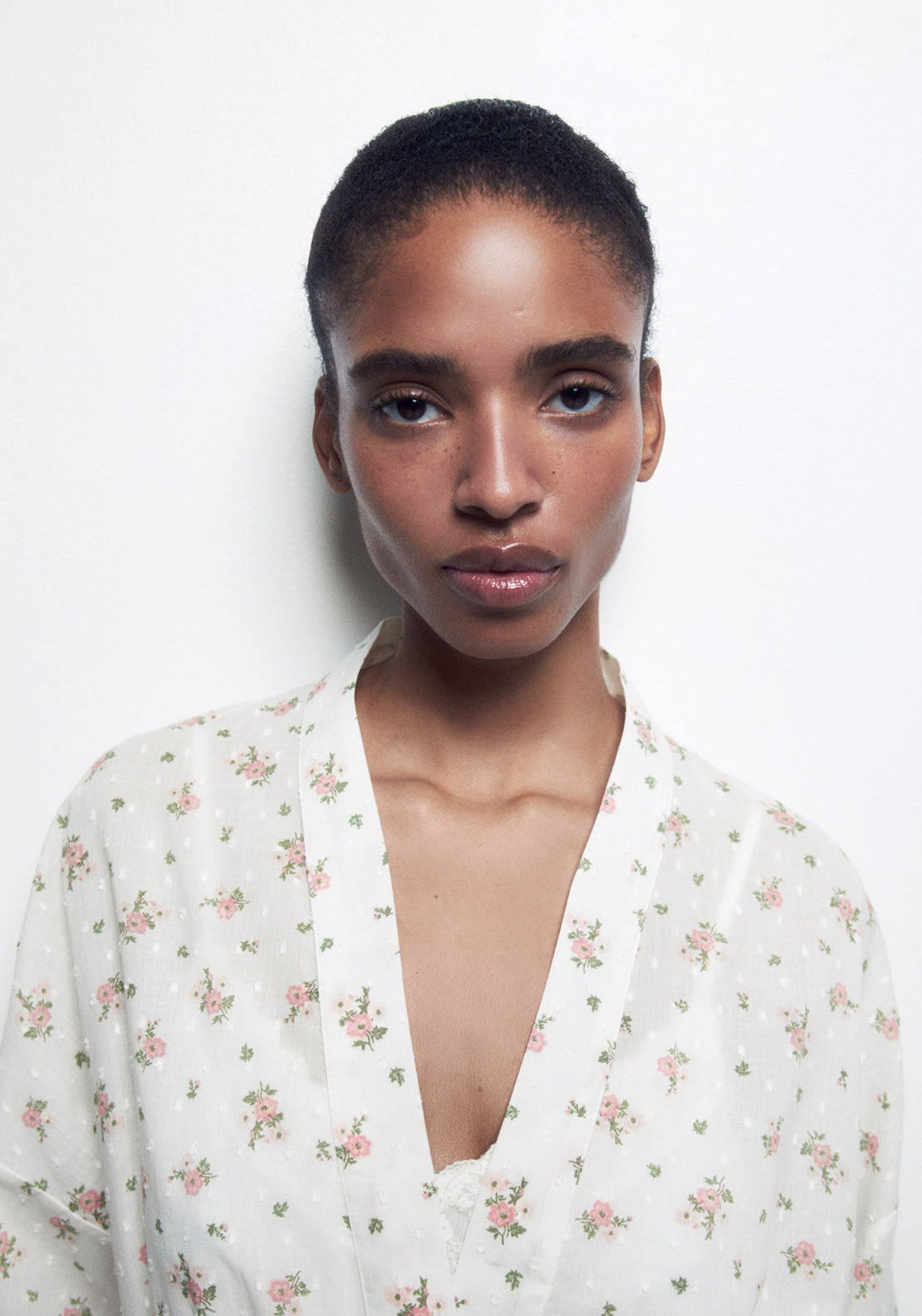 100% Cotton Floral Print Robe - Nude