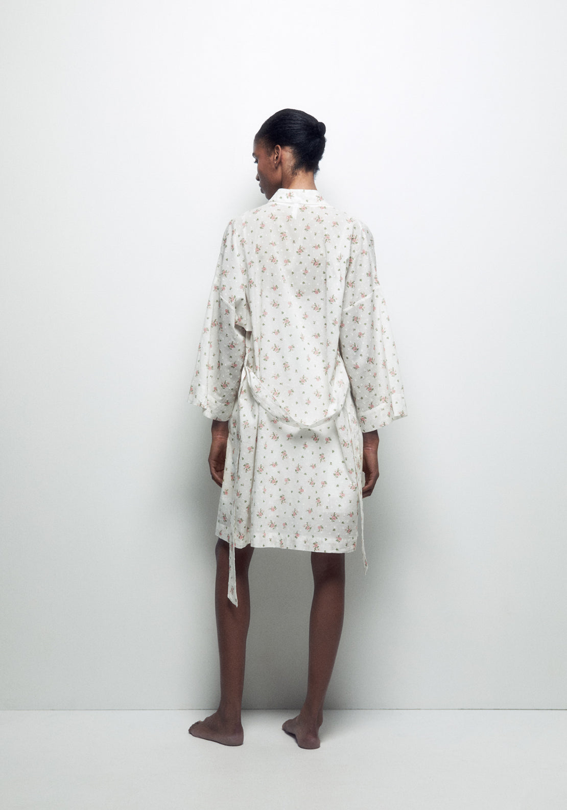 100% Cotton Floral Print Robe - Nude
