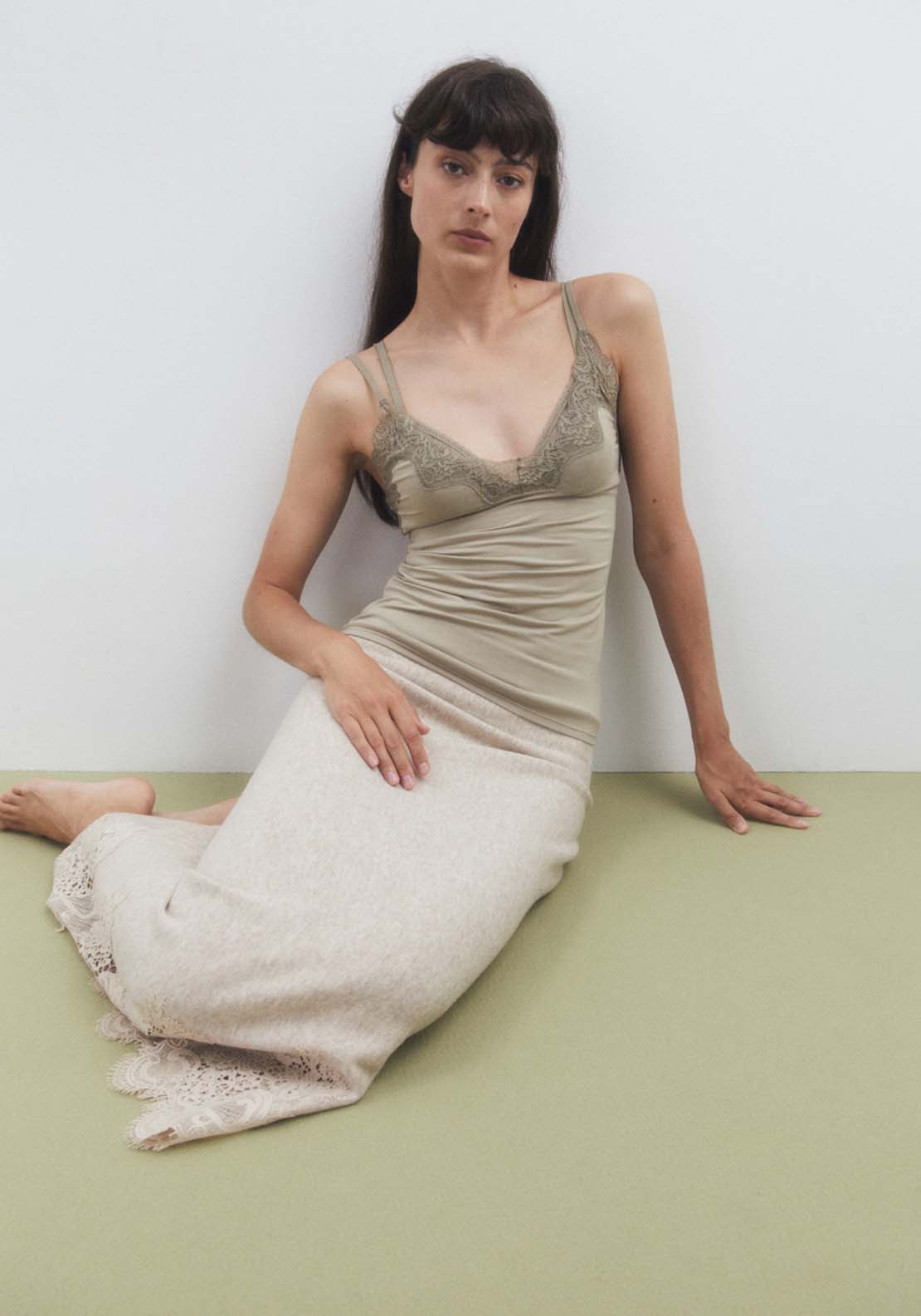 Sfera Plain Lacy Top - Green 4 Shaws Department Stores