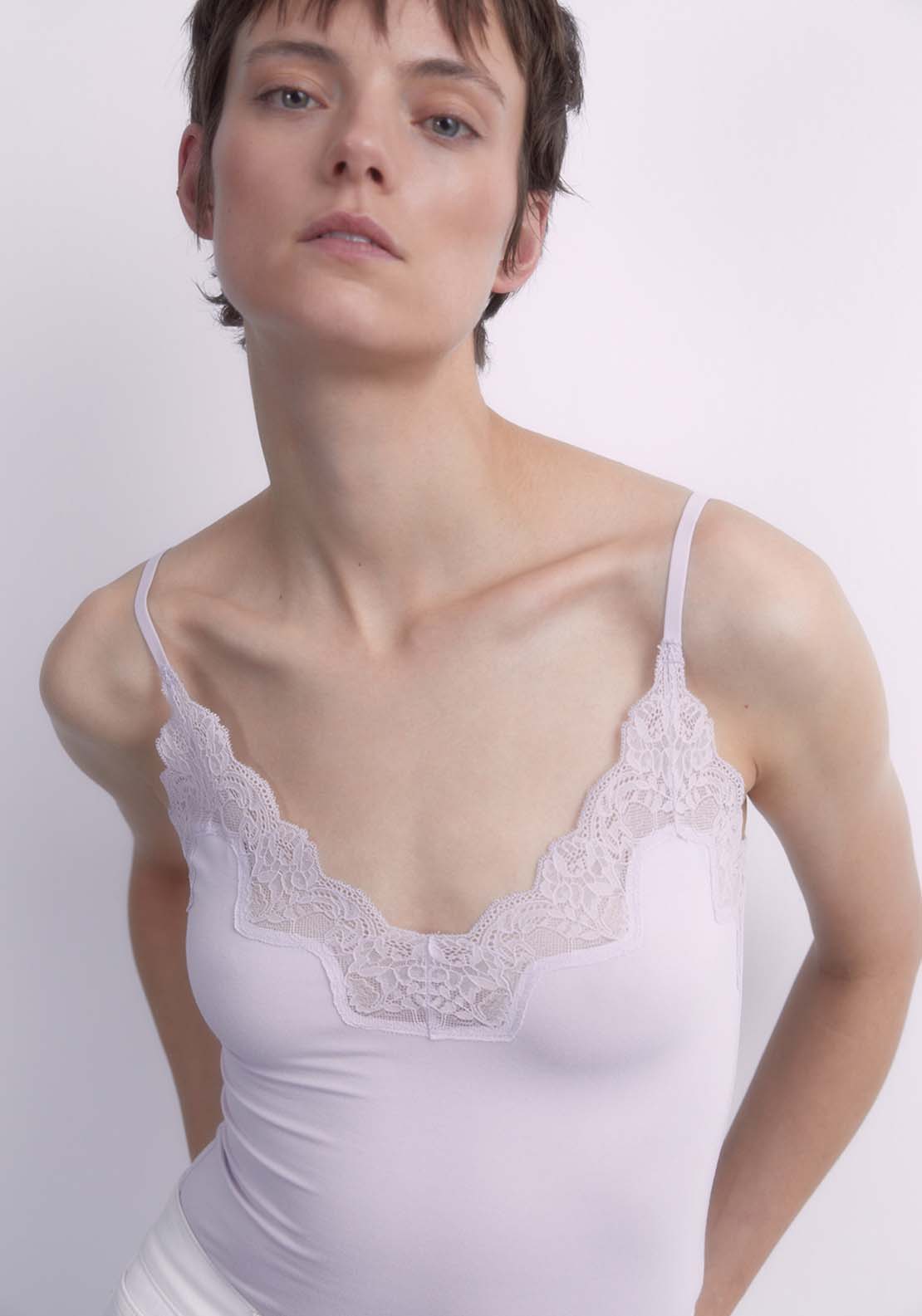Sfera Plain Lace T-Shirt - Lilac 3 Shaws Department Stores