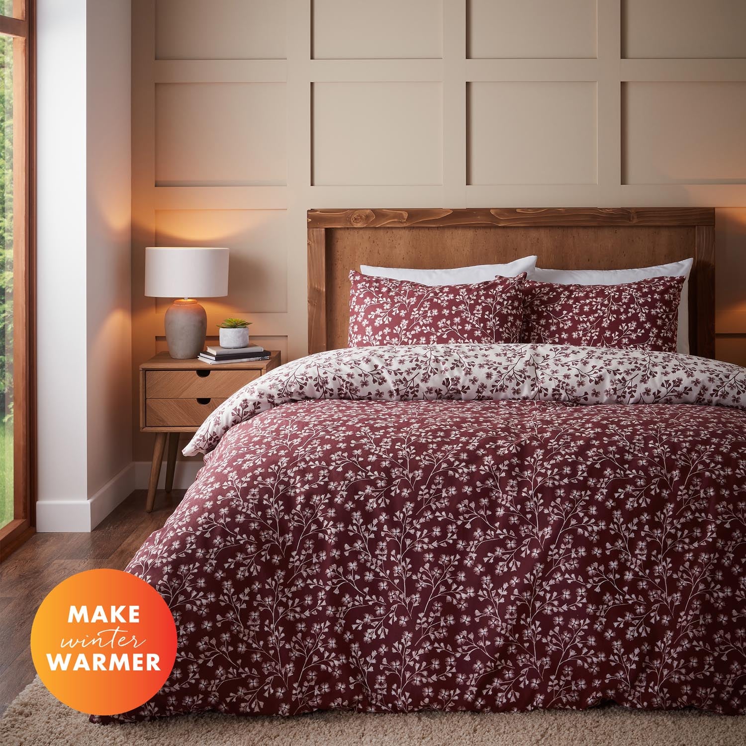 The Home Collection Enya Floral Brushed Cotton Reversible Duvet Cover Set Red 1 Shaws Department Stores