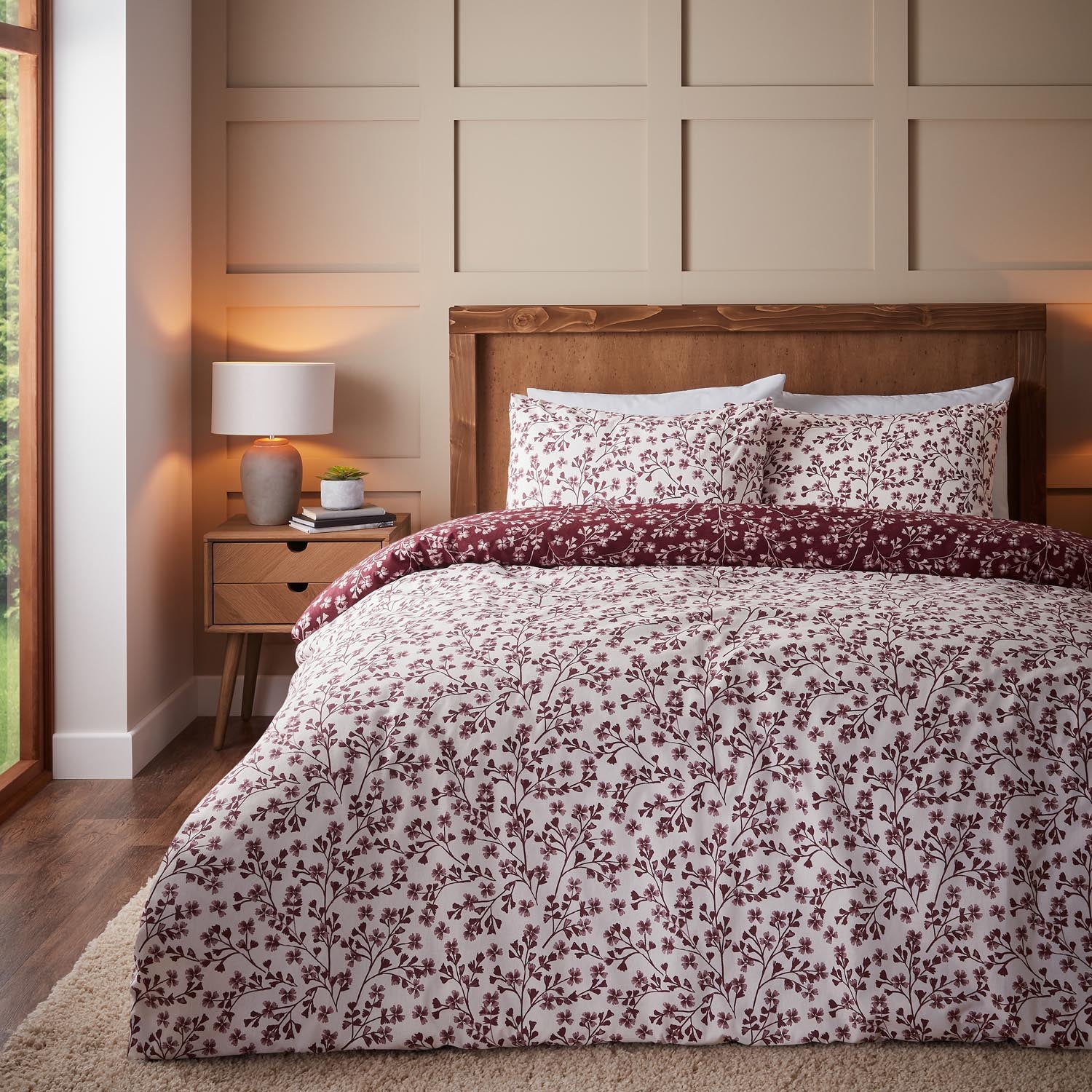 The Home Collection Enya Floral Brushed Cotton Reversible Duvet Cover Set Red 3 Shaws Department Stores