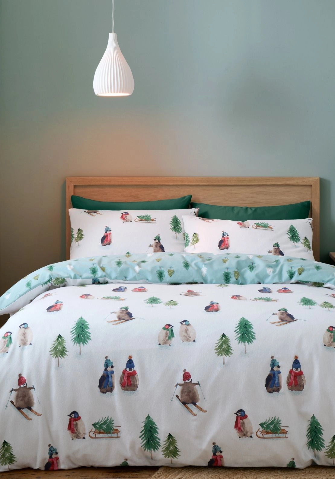 Catherine Lansfield Brushed Snowy Penguin Cotton Reversible Duvet Cover Set - White 1 Shaws Department Stores