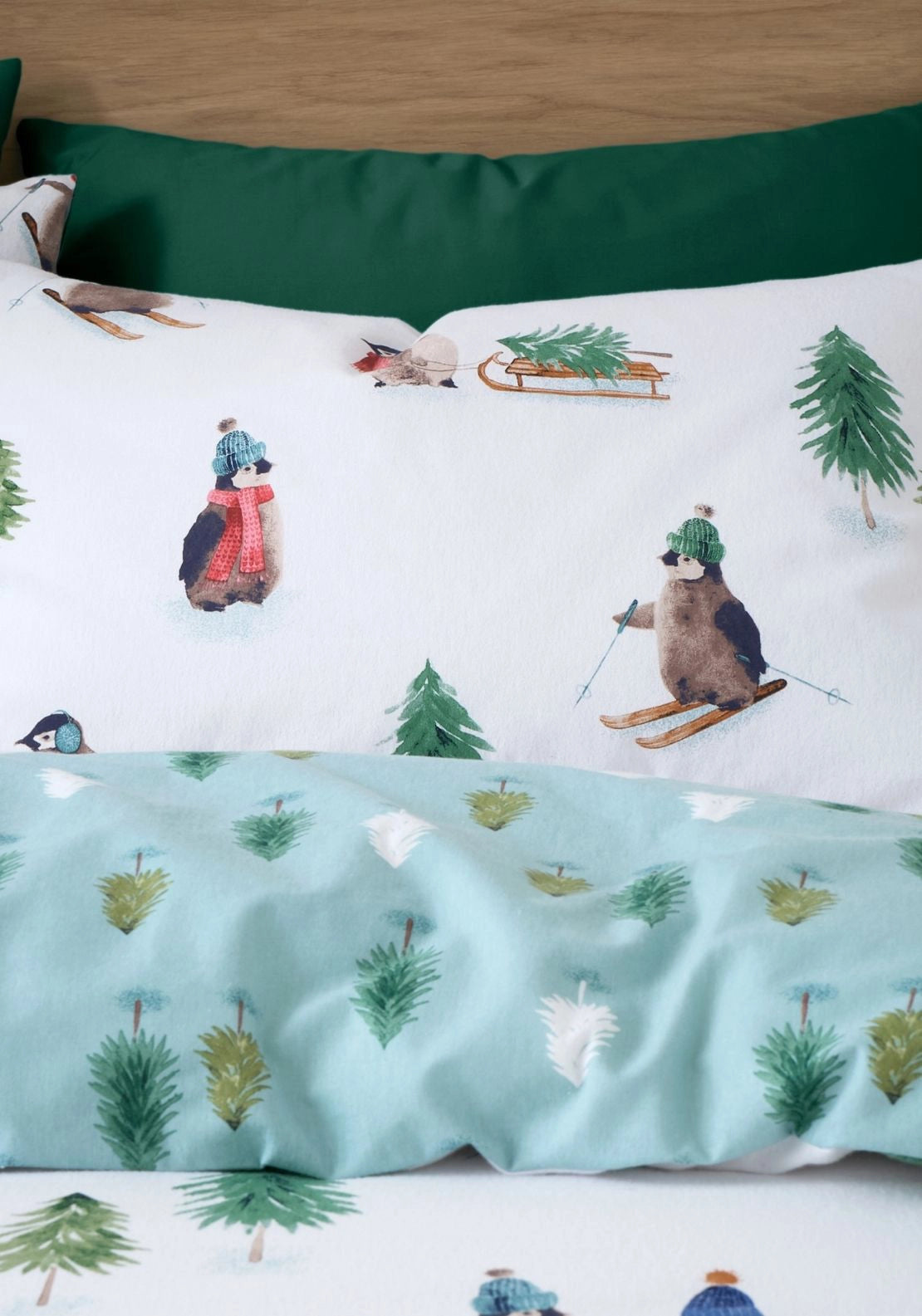 Catherine Lansfield Brushed Snowy Penguin Cotton Reversible Duvet Cover Set - White 3 Shaws Department Stores