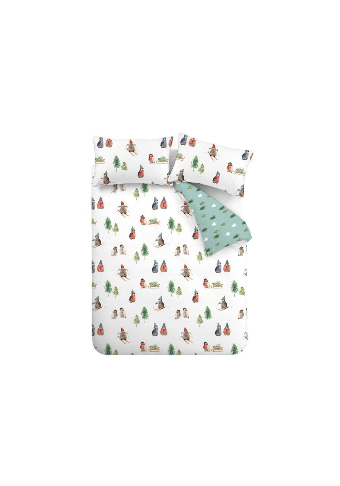Catherine Lansfield Brushed Snowy Penguin Cotton Reversible Duvet Cover Set - White 5 Shaws Department Stores