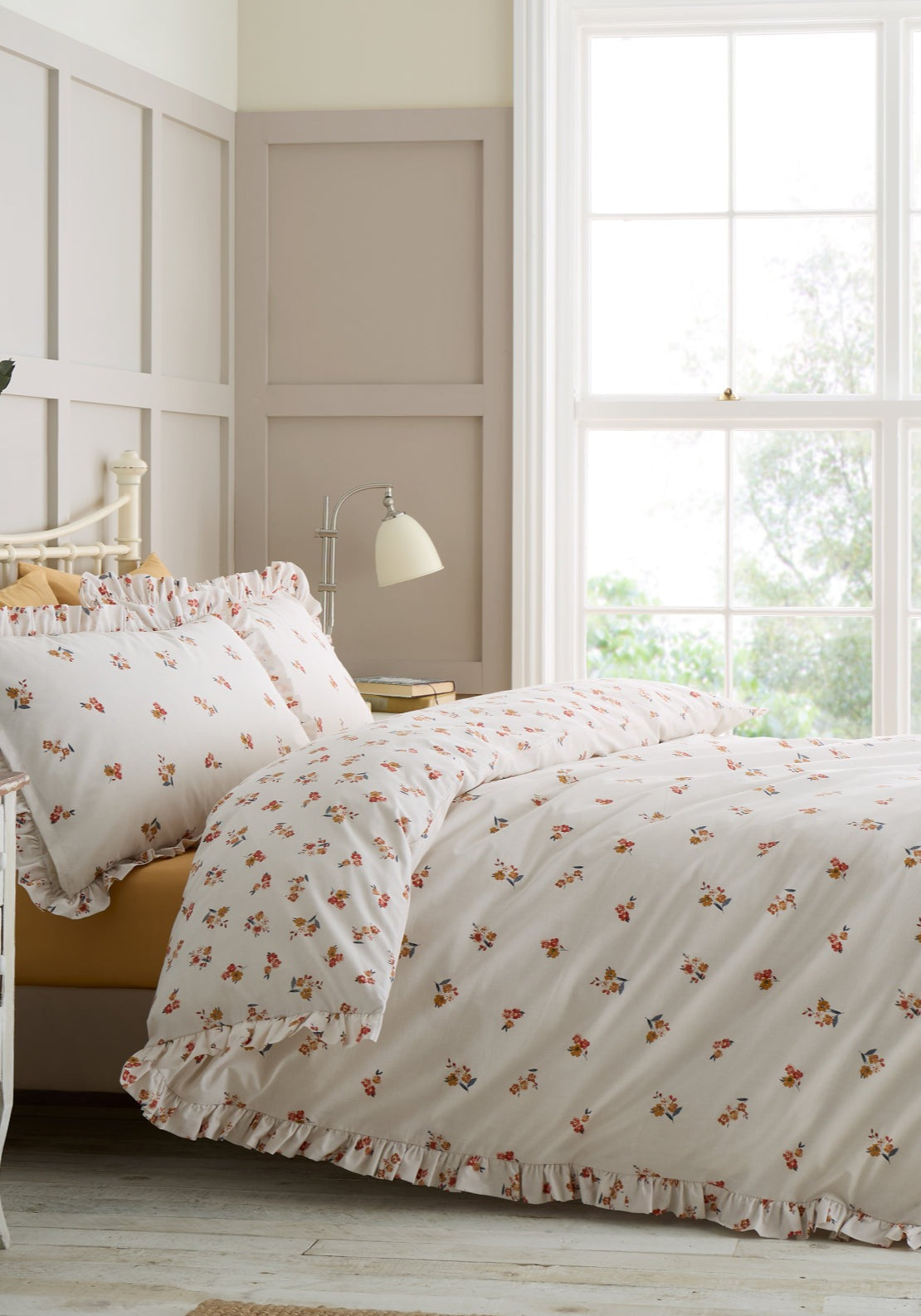 Catherine Lansfield Frill Ditsy Floral Reversible Duvet Cover Set - Cream 1 Shaws Department Stores