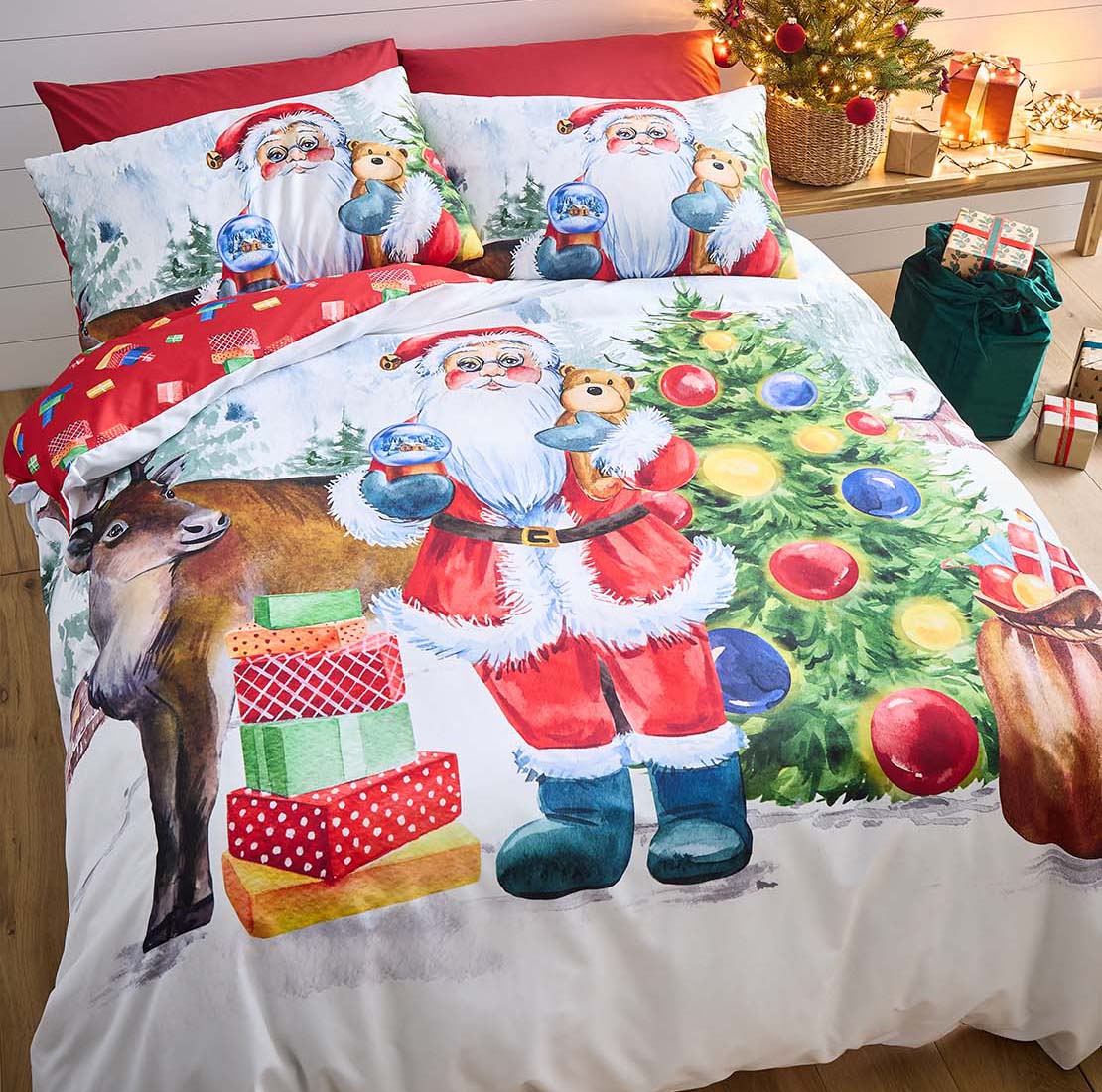 Catherine Lansfield Retro Santa Duvet Cover Set 1 Shaws Department Stores