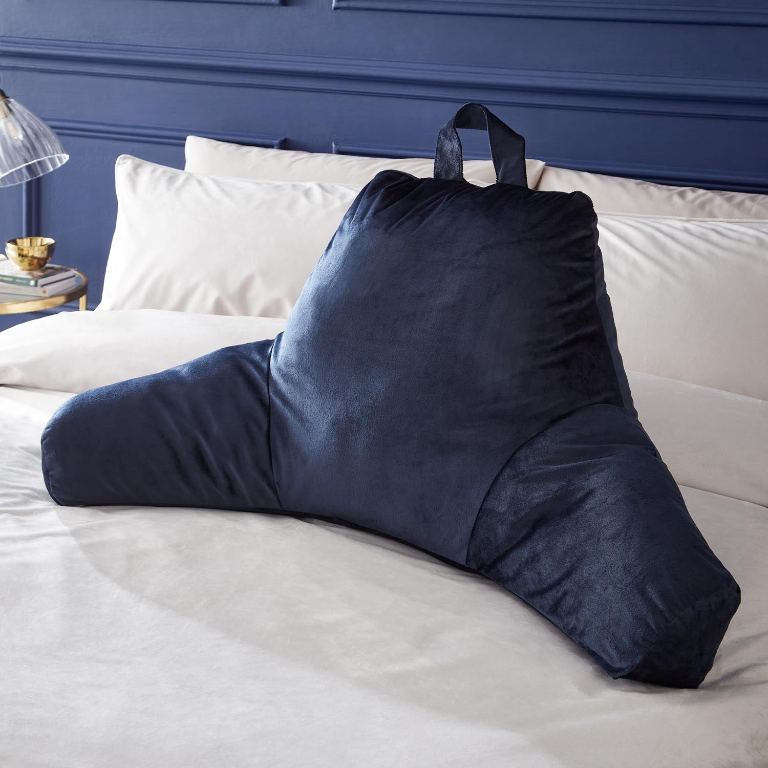 The Home Luxury Collection Reagan Soft Touch Matt Velvet High Backed Cuddle Cushion - Navy 1 Shaws Department Stores