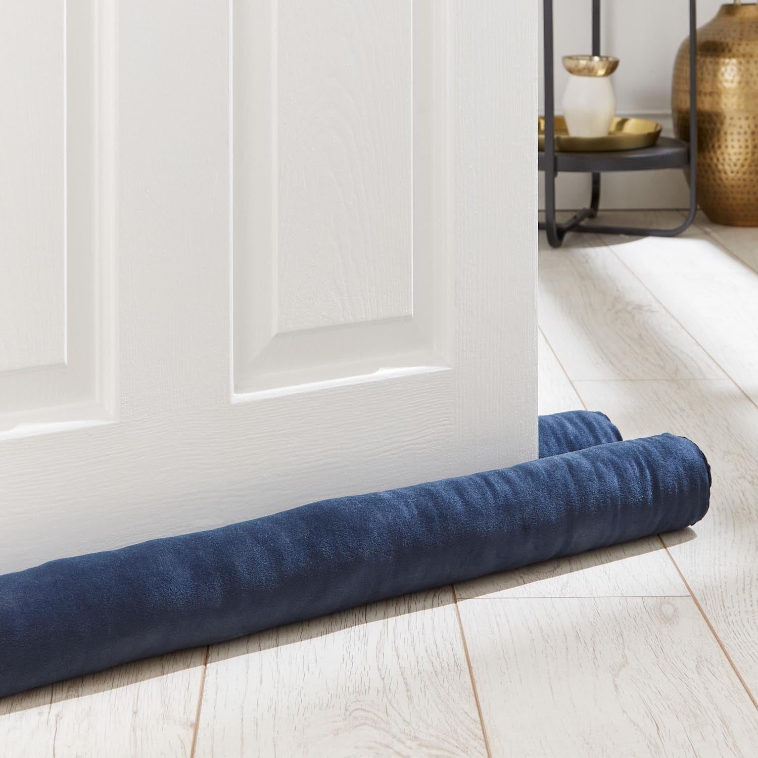 The Home Luxury Collection Reagan Soft Touch Matt Velvet Double Sided Draught Excluder - Navy 1 Shaws Department Stores