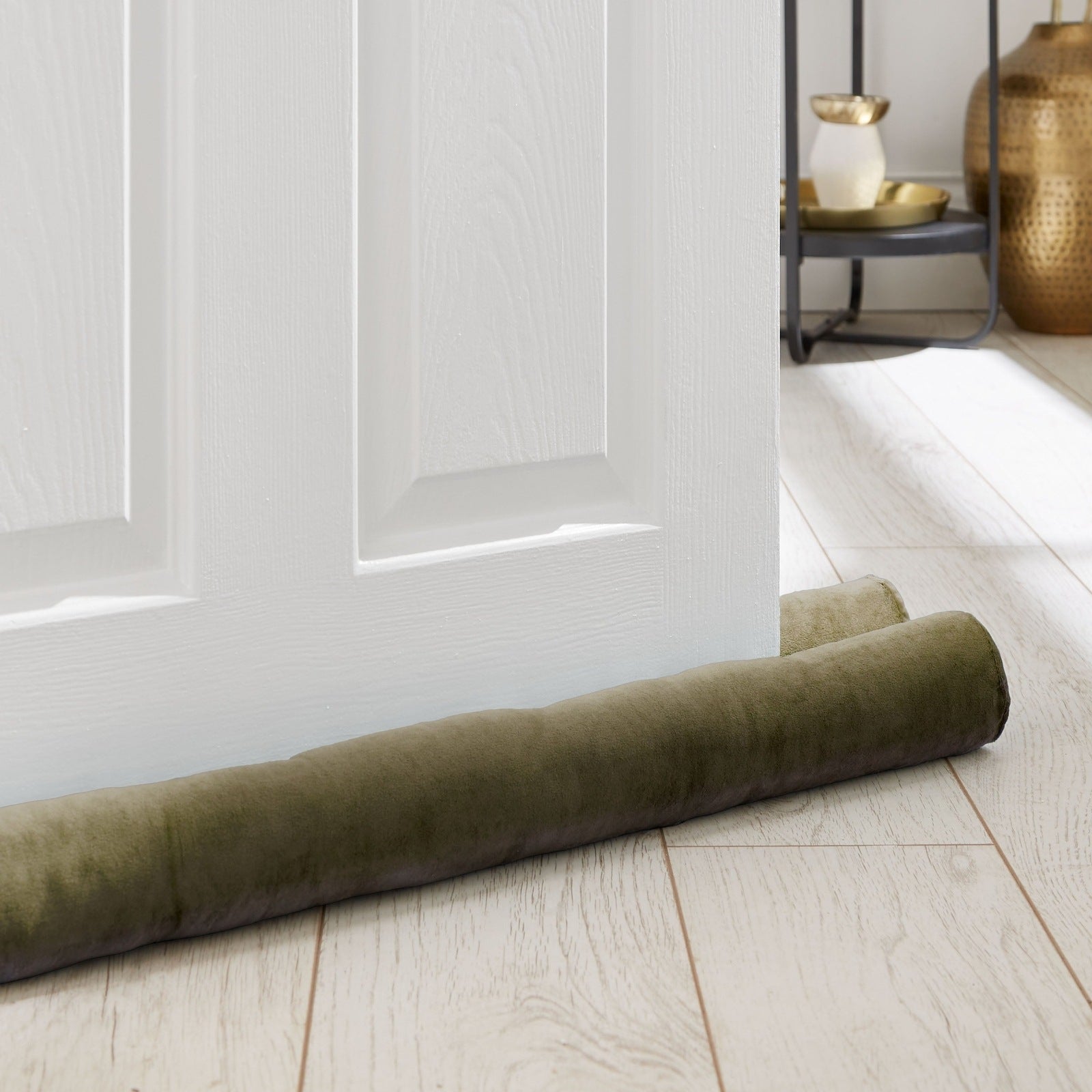 The Home Luxury Collection Reagan Soft Touch Matt Velvet Double Sided Draught Excluder - Green 1 Shaws Department Stores