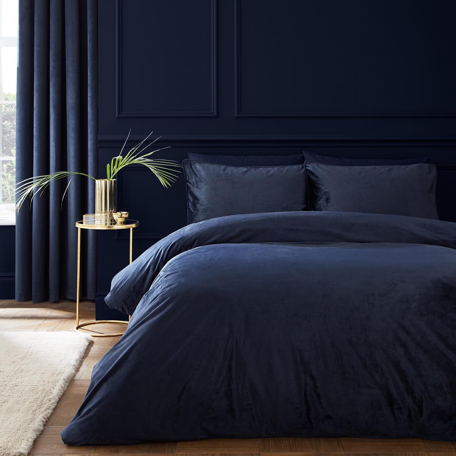 The Home Luxury Collection Reagan Soft Touch Matt Velvet Duvet Cover Set - Navy 1 Shaws Department Stores