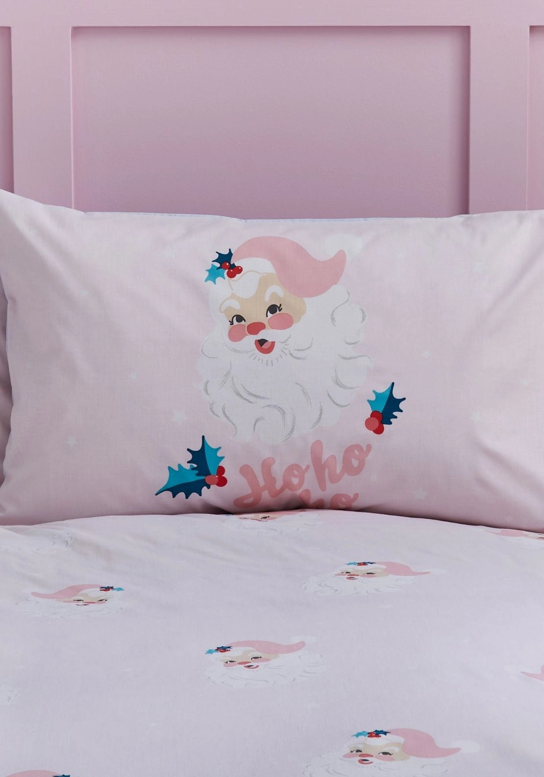 Catherine Lansfield Vintage Christmas Santa Reversible Duvet Cover Set - Pink 3 Shaws Department Stores