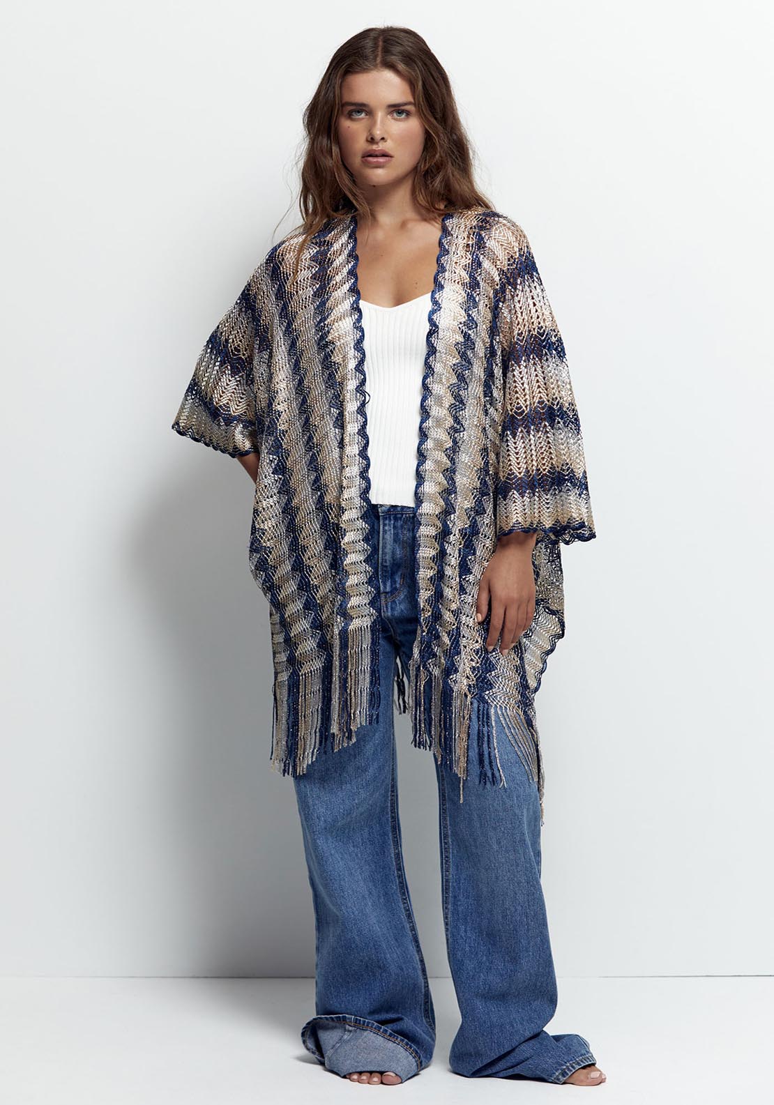 Sfera Red Zigzag Kimono - Blue 3 Shaws Department Stores