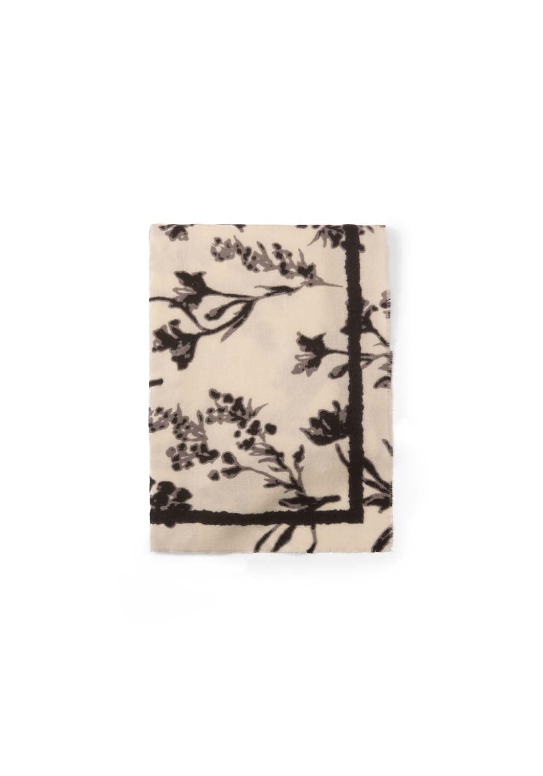 Black  White Floral Scarf - Ecru