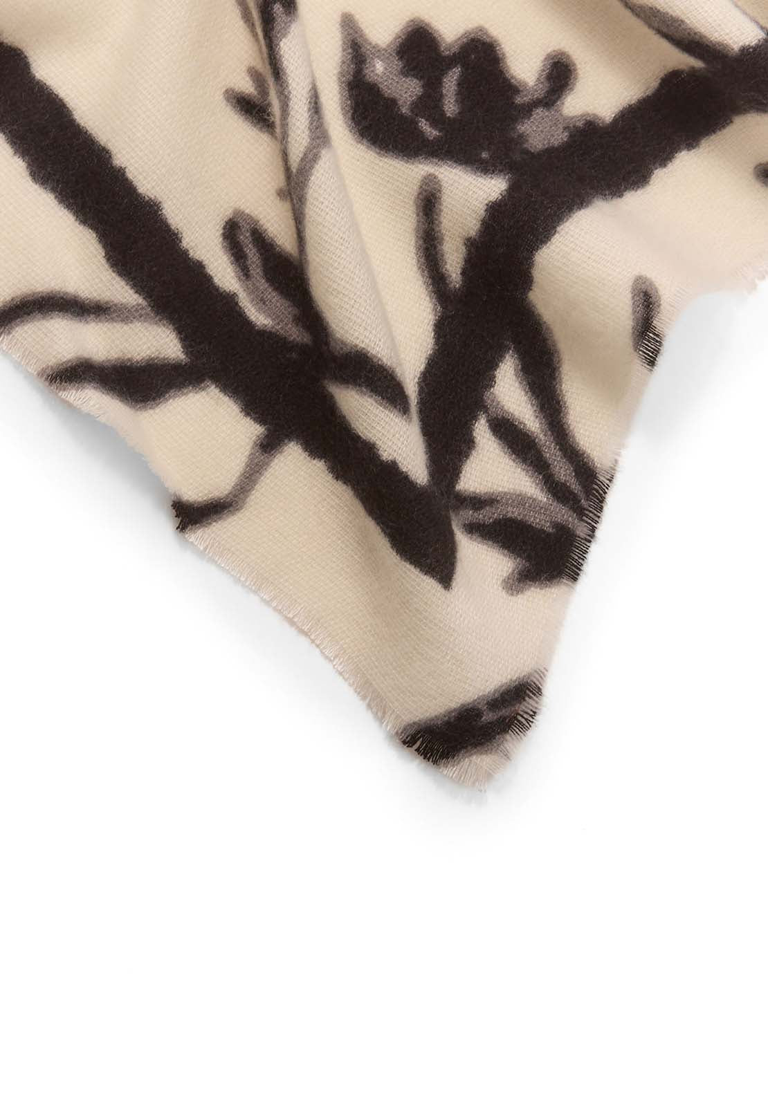 Black  White Floral Scarf - Ecru