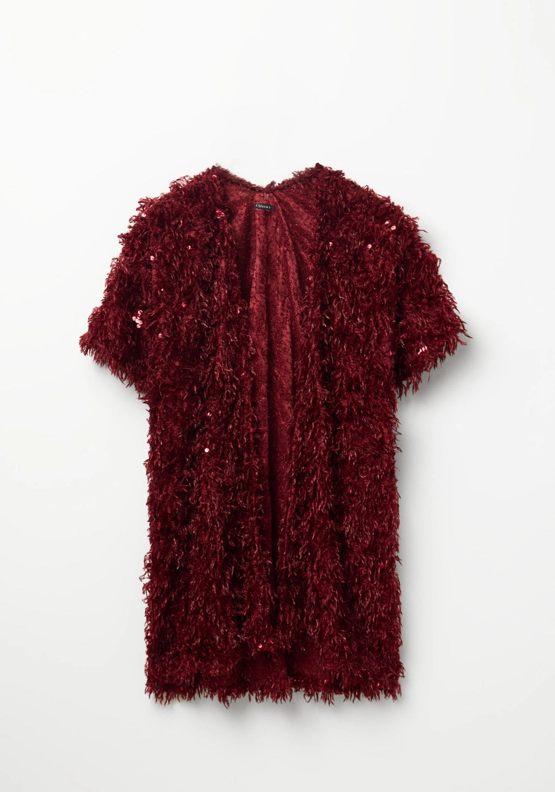 Feather And Sequin Poncho - Wine