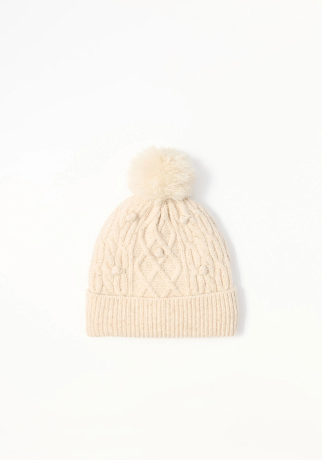 Lined Pom Pom Beanie - Beige
