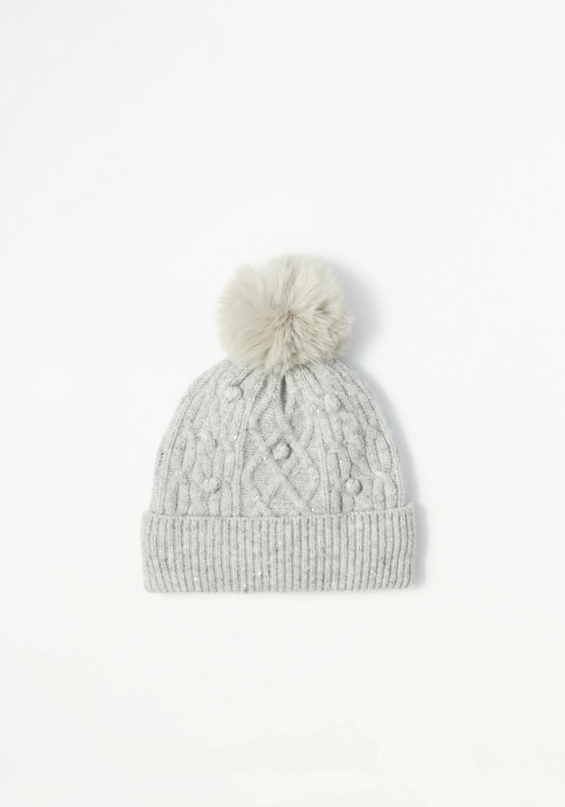 Lined Pom Pom Beanie - Medium Grey