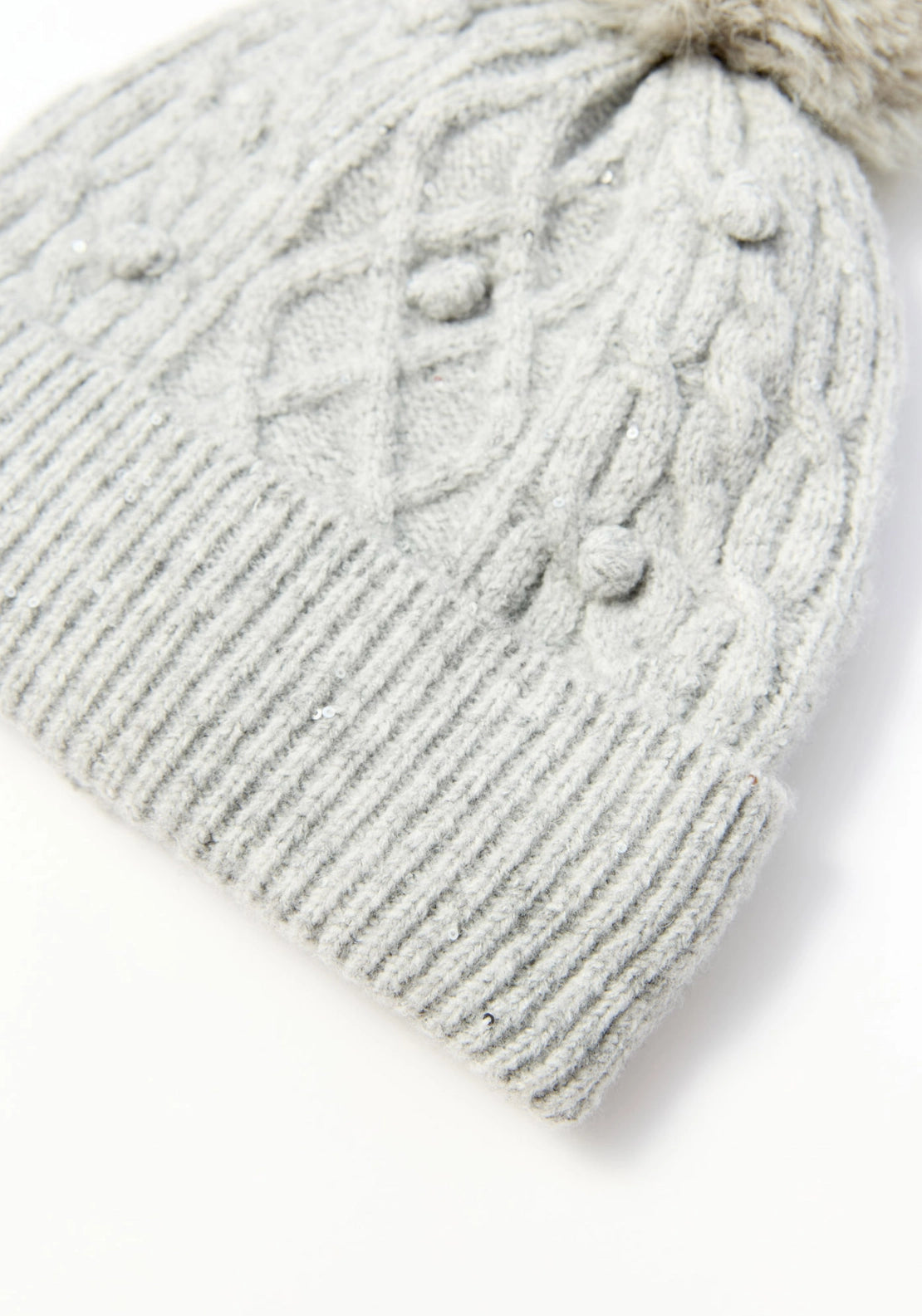 Lined Pom Pom Beanie - Medium Grey