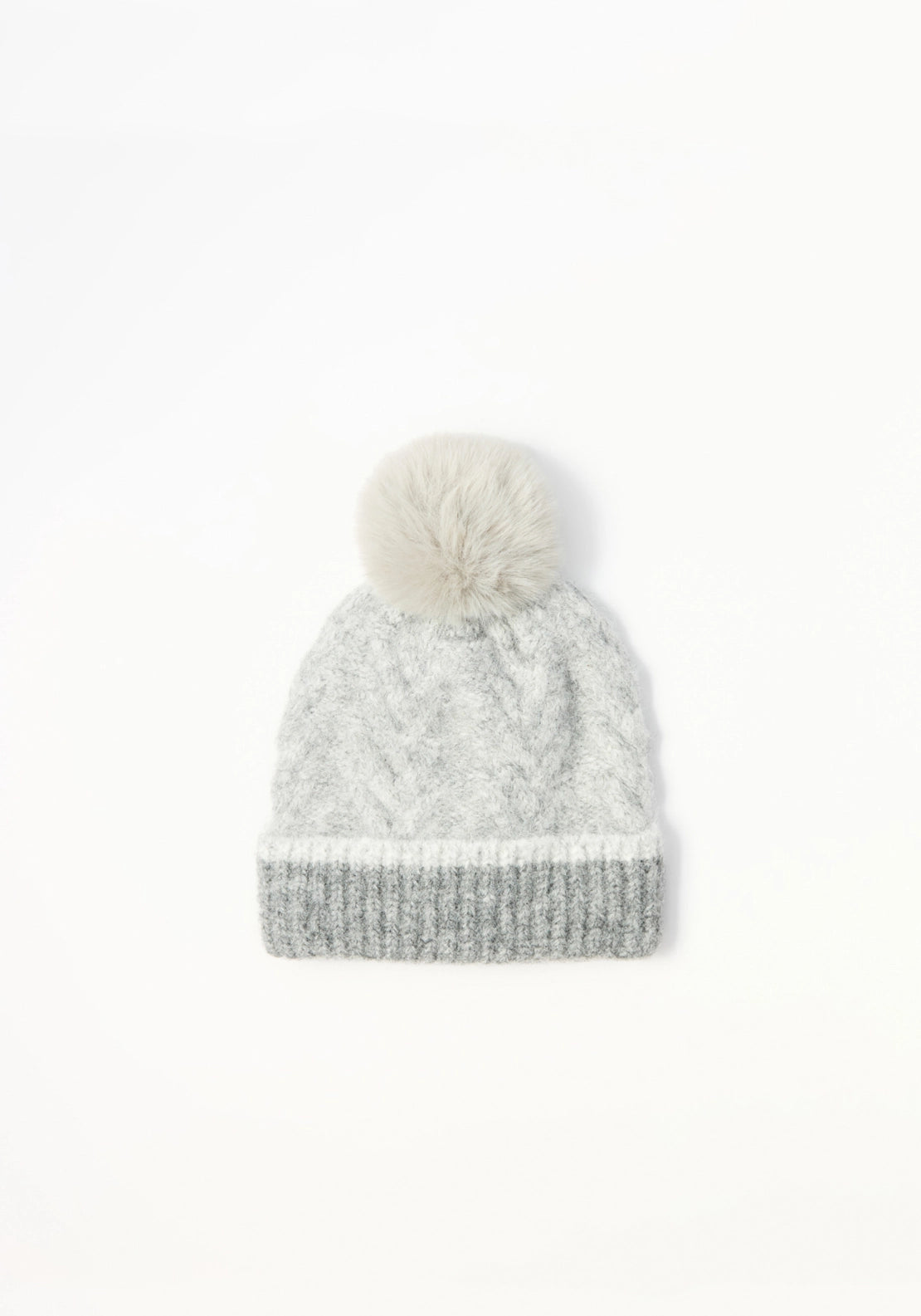 Two-Tone Ribbed-Trim Bobble Hat - Grey