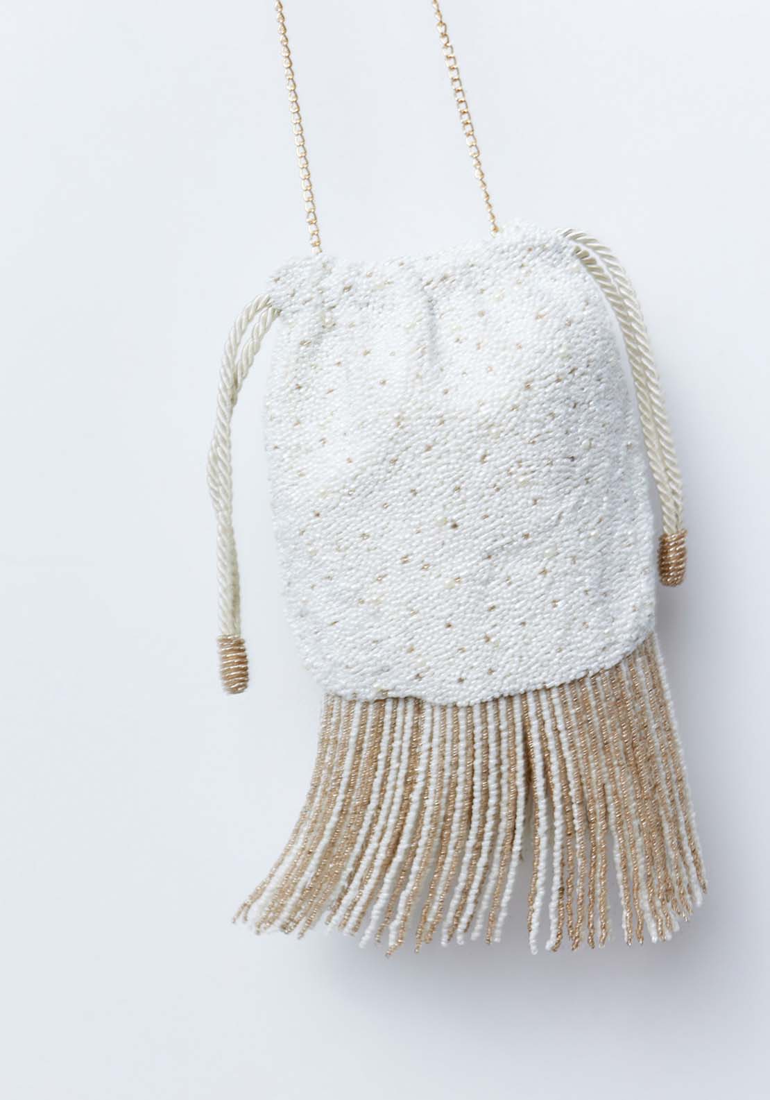 Sfera Beaded Pouch Fringes - Ecru 2 Shaws Department Stores