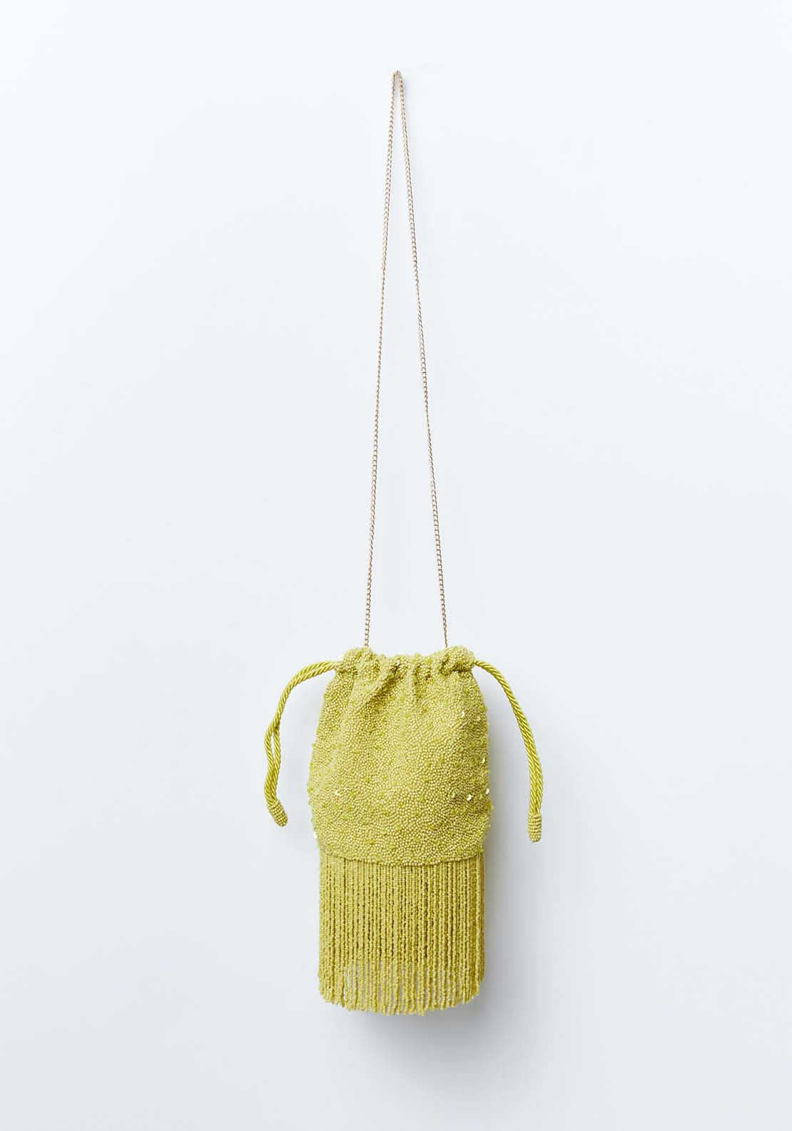 Sfera Beaded Pouch Fringes -Lime - Lime 1 Shaws Department Stores