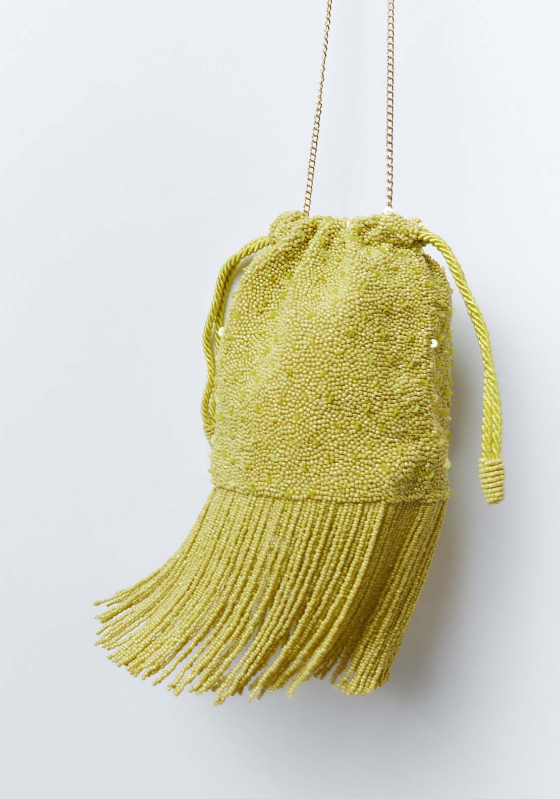 Sfera Beaded Pouch Fringes -Lime - Lime 4 Shaws Department Stores
