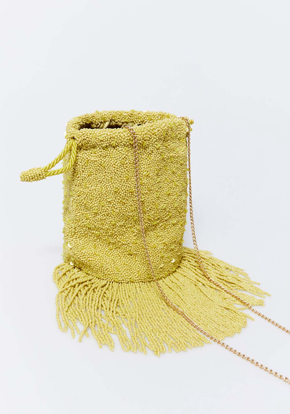 Sfera Beaded Pouch Fringes -Lime - Lime 2 Shaws Department Stores