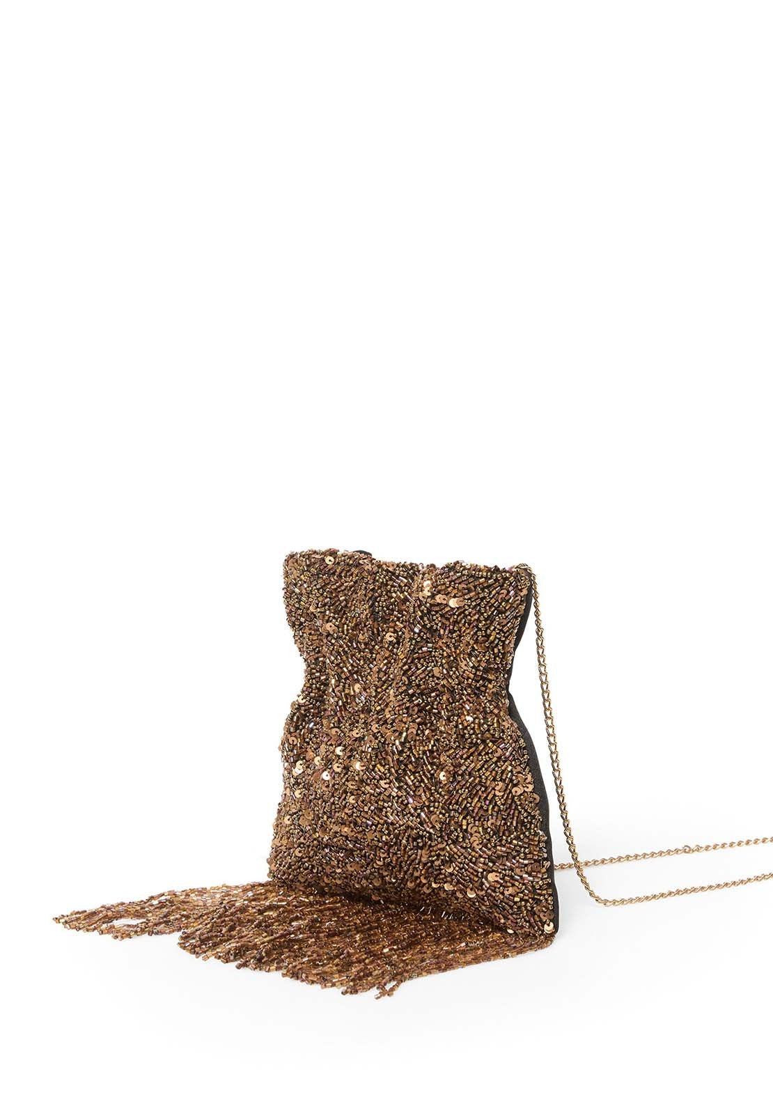 Beaded Drawstring Pouch - Gold