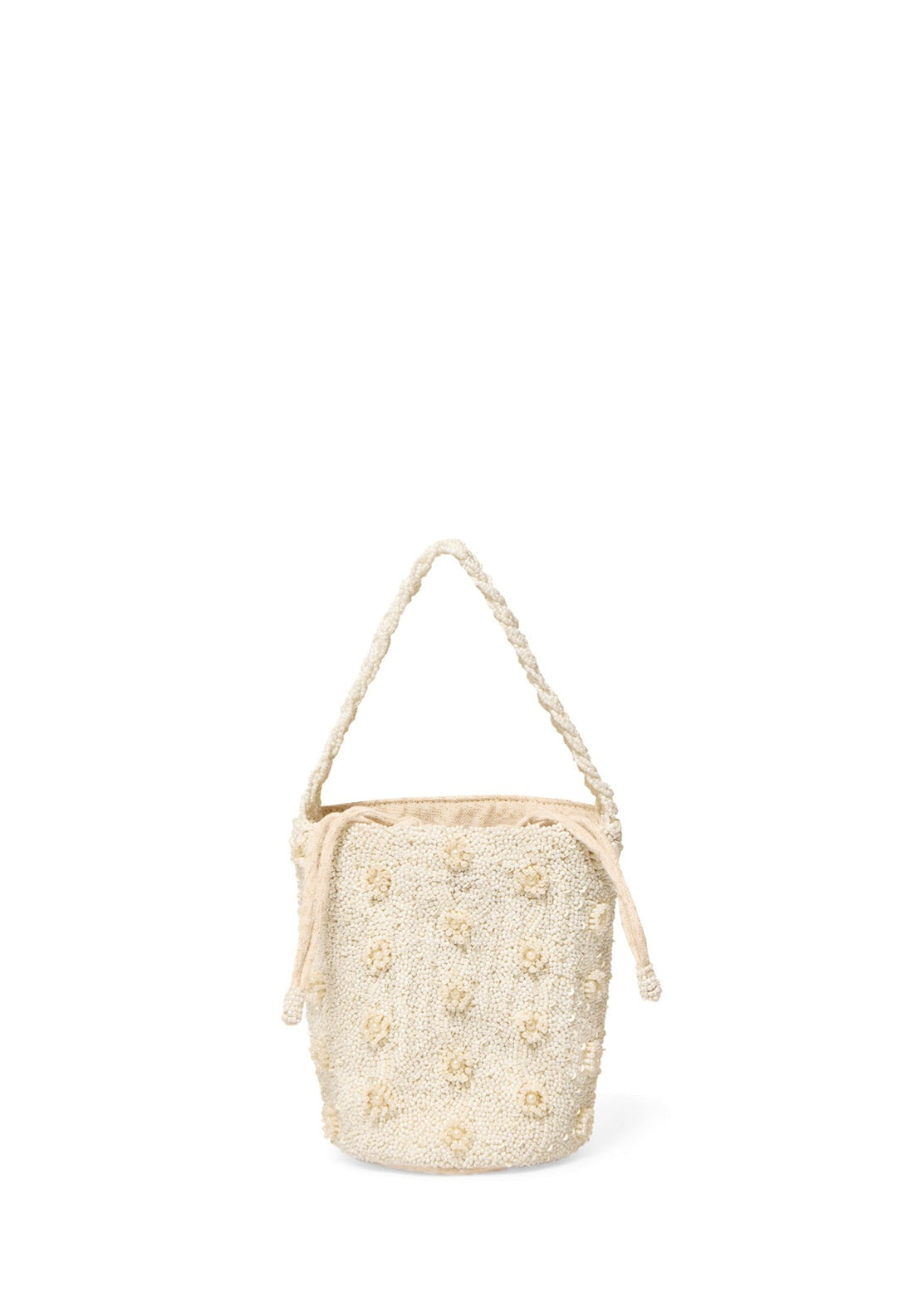 Beaded Handle Bucket Bag - Ecru