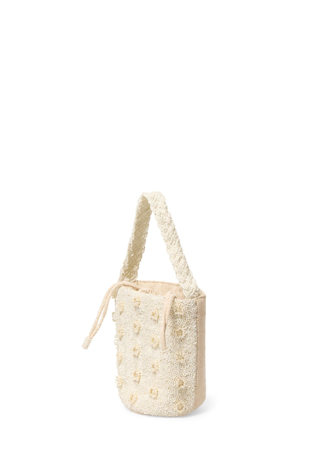 Beaded Handle Bucket Bag - Ecru