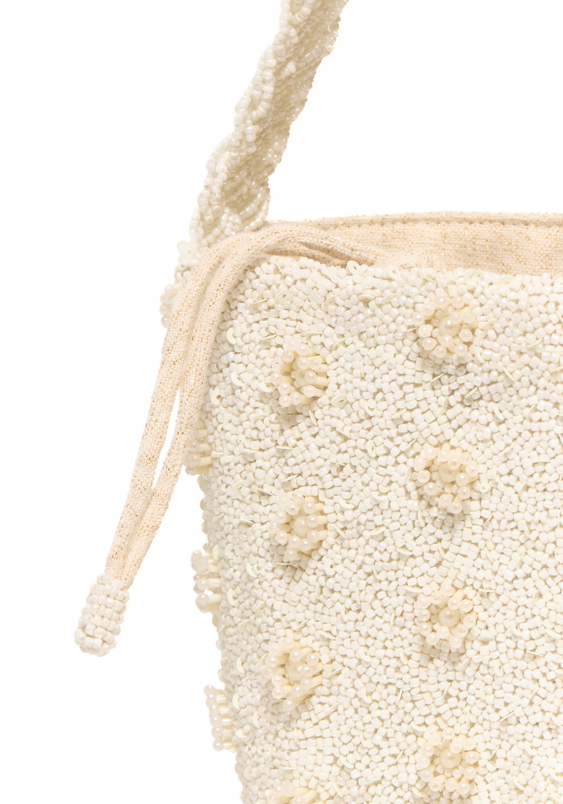 Beaded Handle Bucket Bag - Ecru