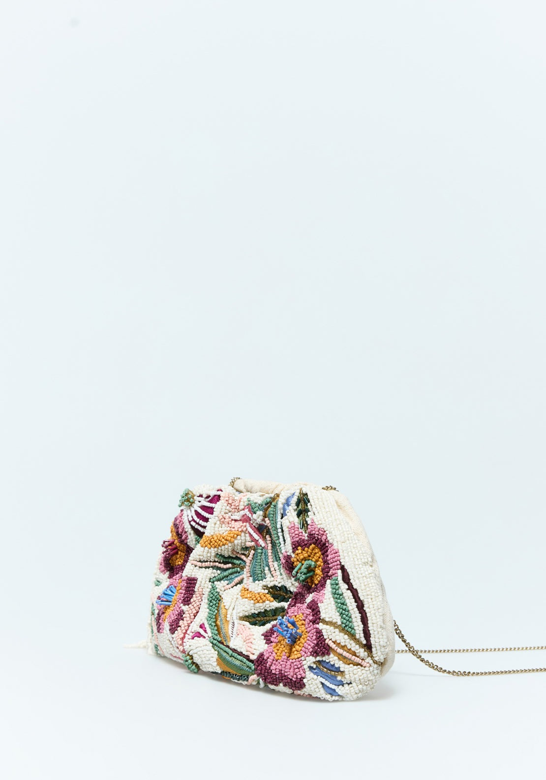 Floral Embroidered Pouch - Ecru