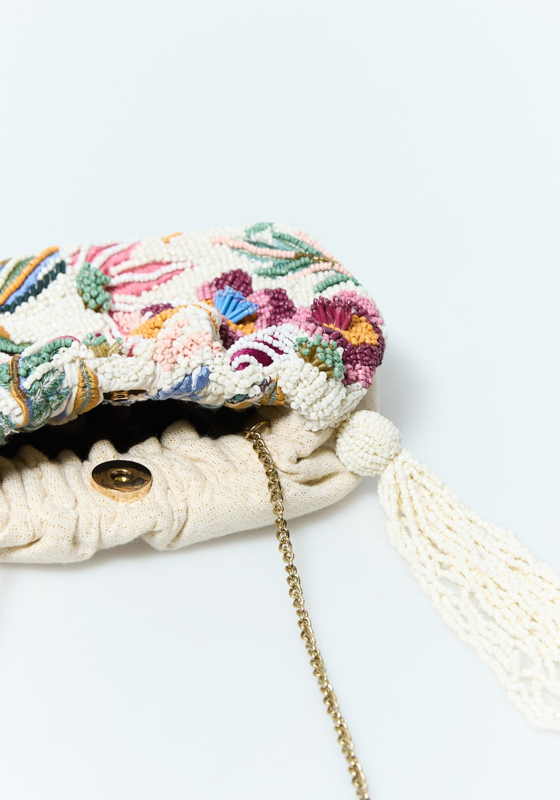 Floral Embroidered Pouch - Ecru
