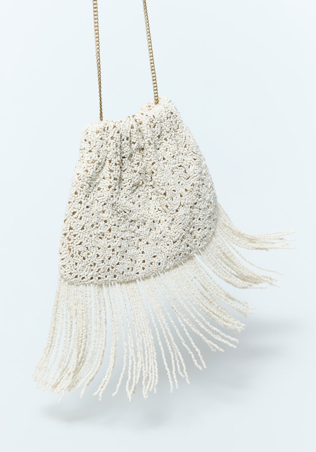 Beaded Fringe Pouch - Ecru