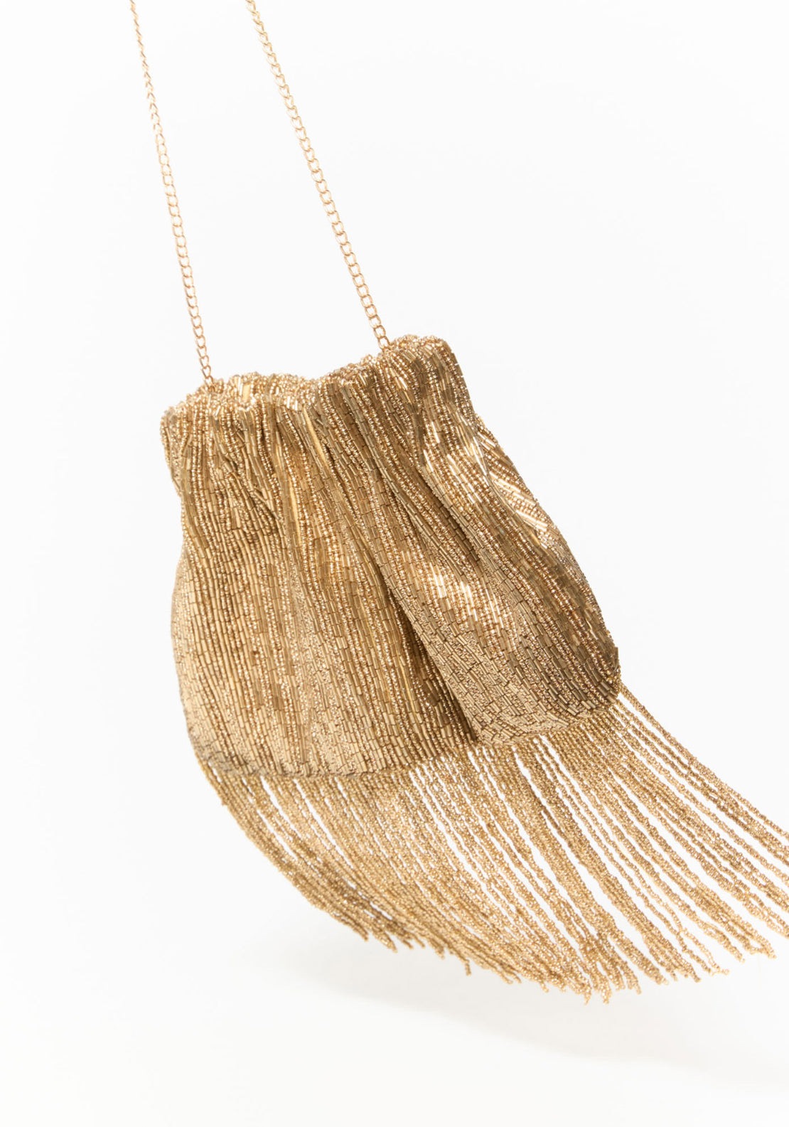 Beaded Fringe Pouch - Gold