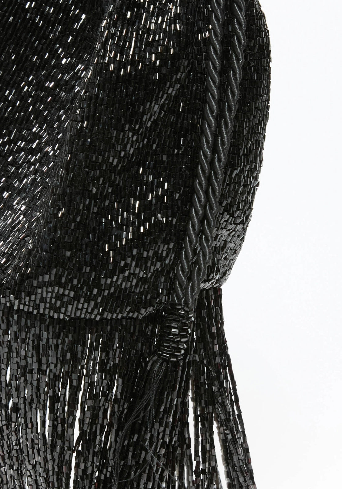 Beaded Fringe Trim Bucket Bag - Black