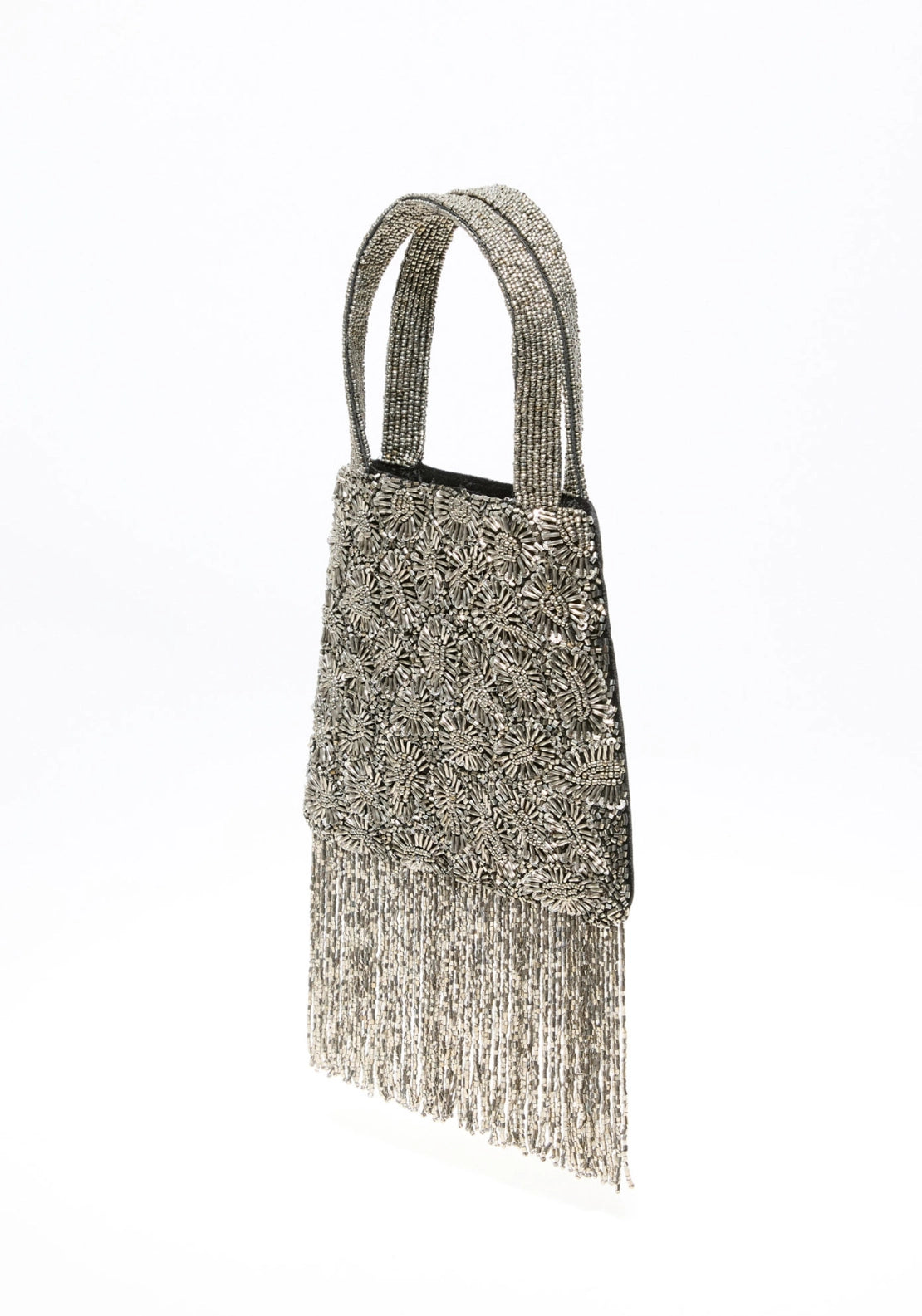 Flat Beaded Handbag - Grey