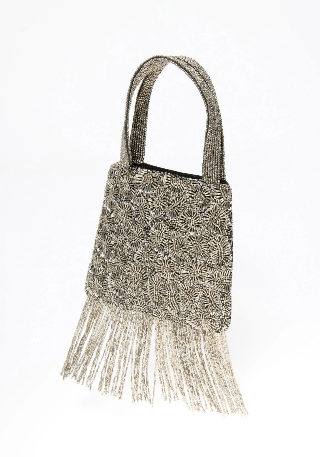 Flat Beaded Handbag - Grey
