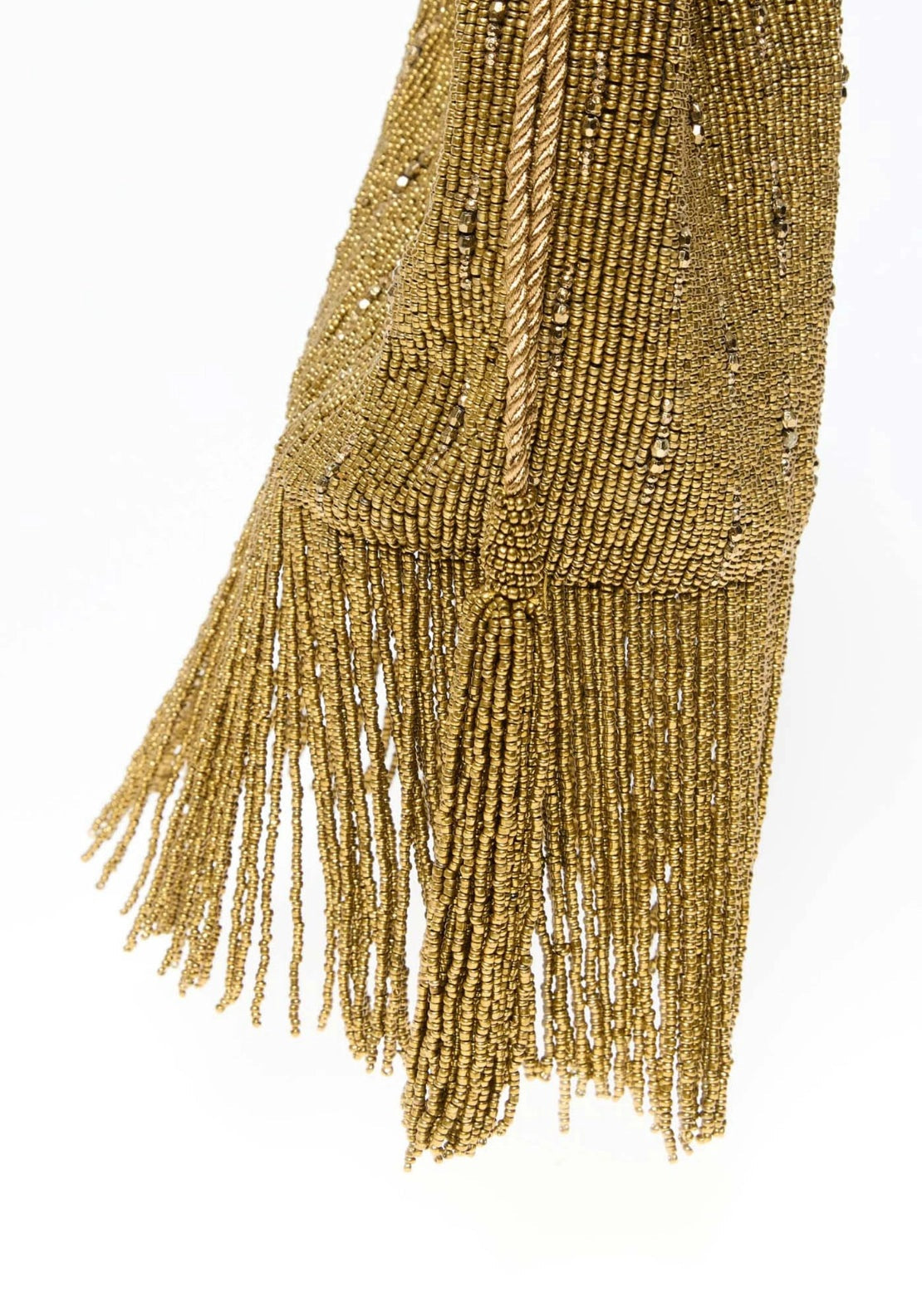 Beaded Fringe Trim Bucket Bag - Gold