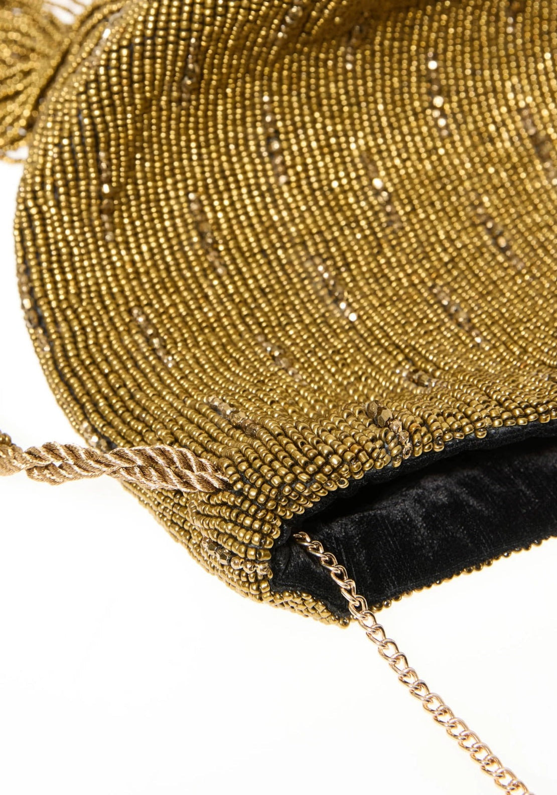 Beaded Fringe Trim Bucket Bag - Gold